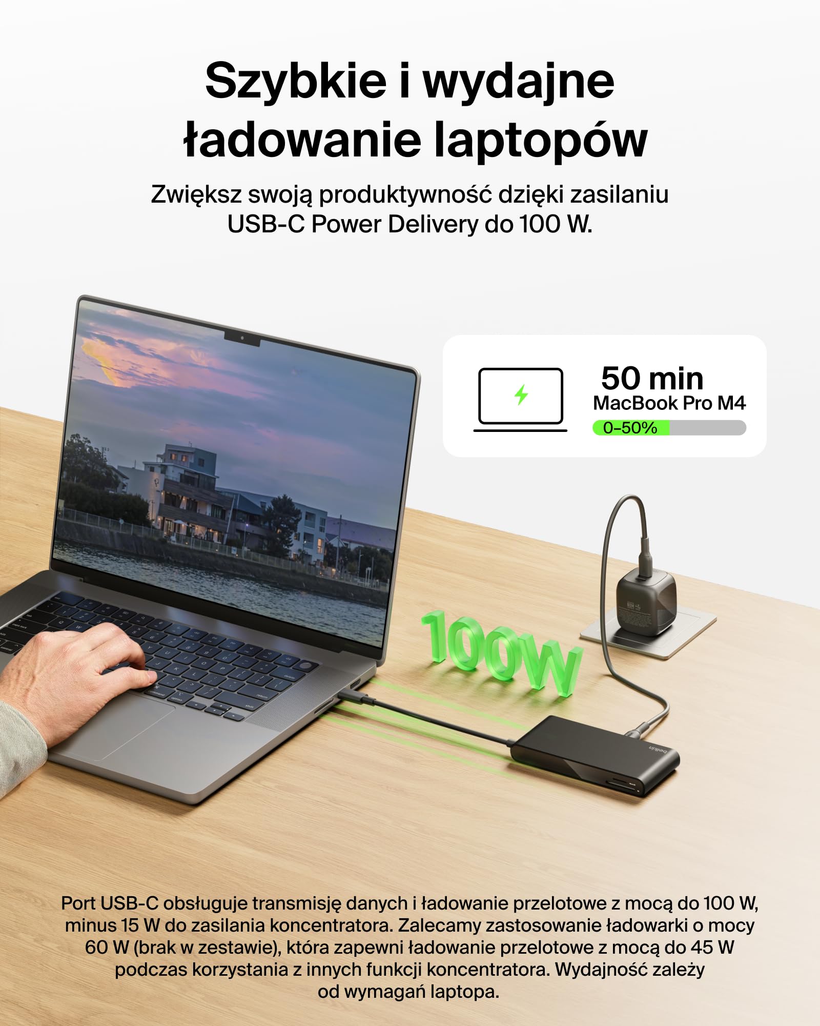 Belkin Connect 8-portowy USB C Hub, Obsługa Wyświetlaczy do 4K przy 60 Hz – Działa z Urządzeniami Mac, Windows i Chromebook – 100 W PD, Transmisja Danych 10 Gb/s, Ethernet 2,5 Gb/s – Czarny
