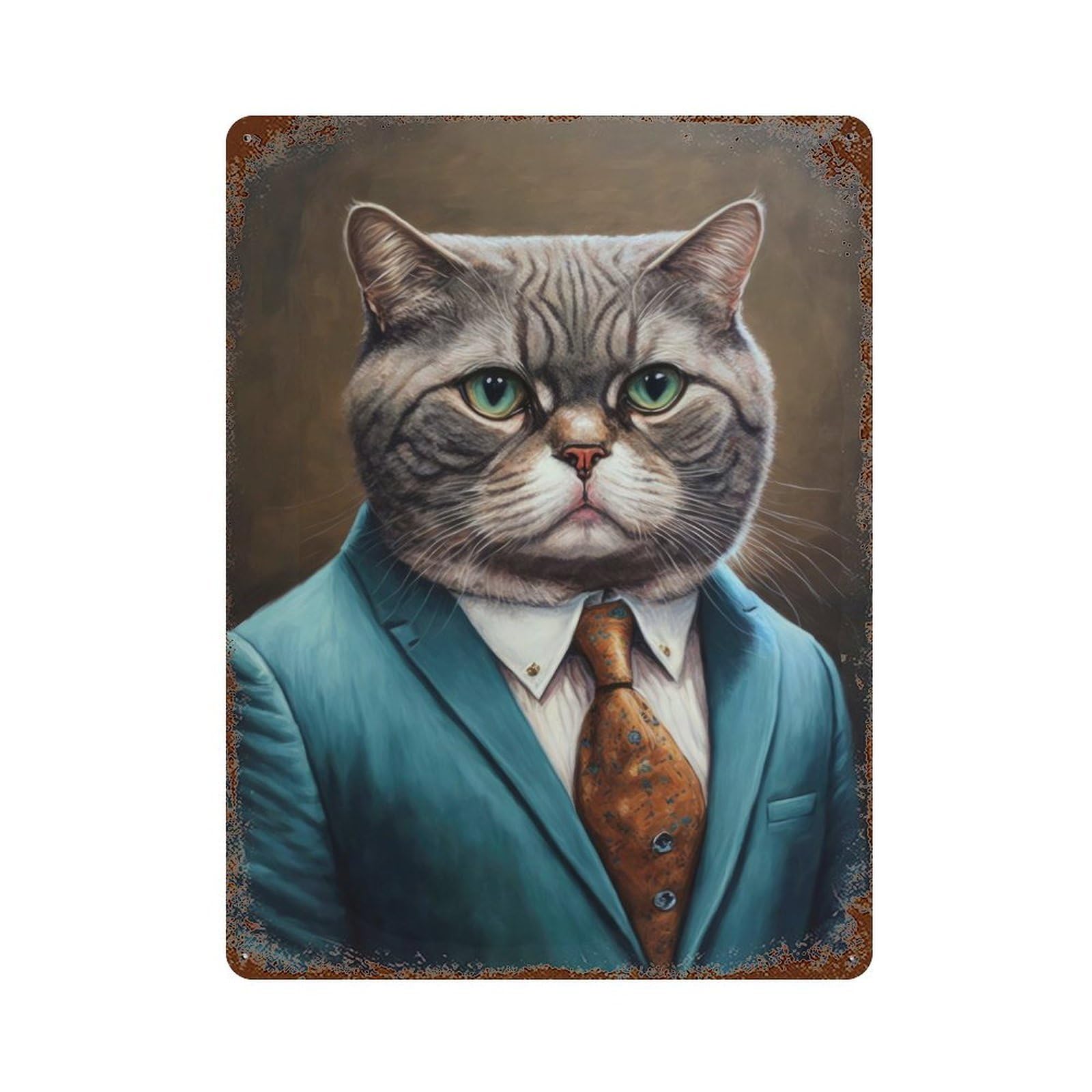 Cat in A Suit Retro Metal Sign 15.7"x11.8", for Garage, Bar And Workshop Decor, Shabby Chic Decor