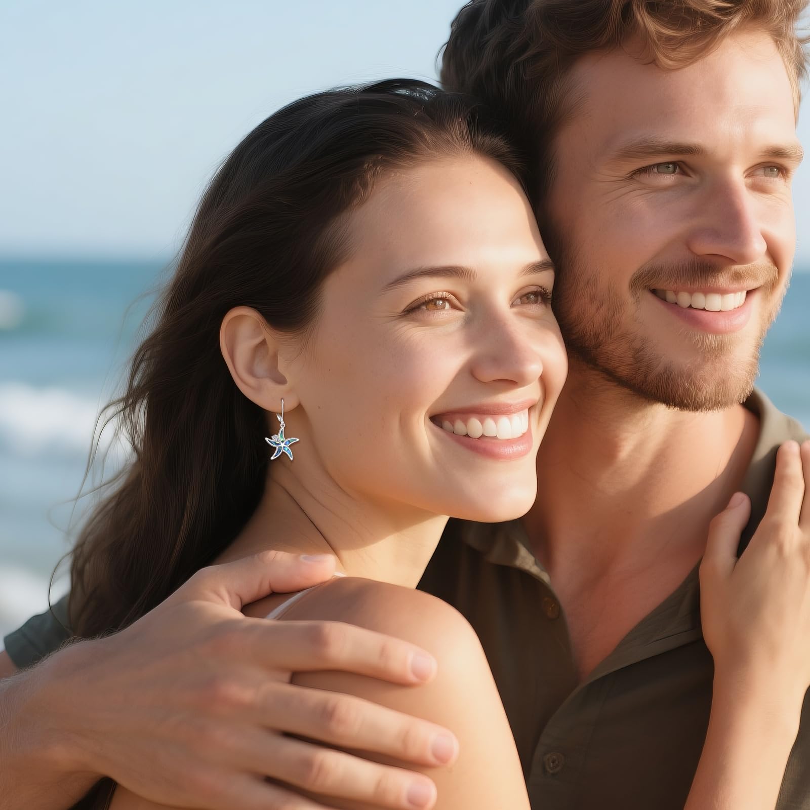 YAFEINI Pendientes de estrella de mar, plata de ley 925, concha de abulón, estrella de mar, joyería del océano, regalos para mujeres