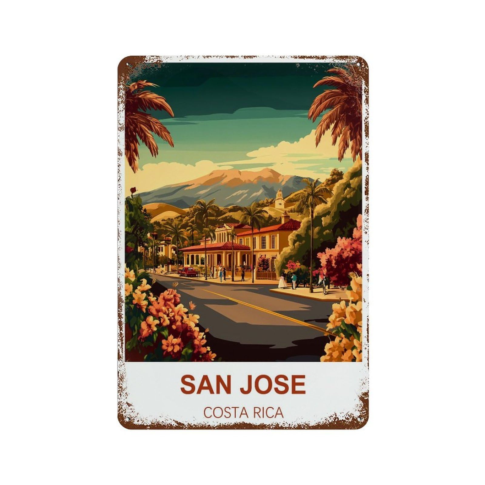 San Jose Costa Rica Retro Design Tin Paintings Vintage Tin Sign 08x12inch(20x30cm) Wall Art for Home Office Bedroom Living Room Cafes Wall Decor