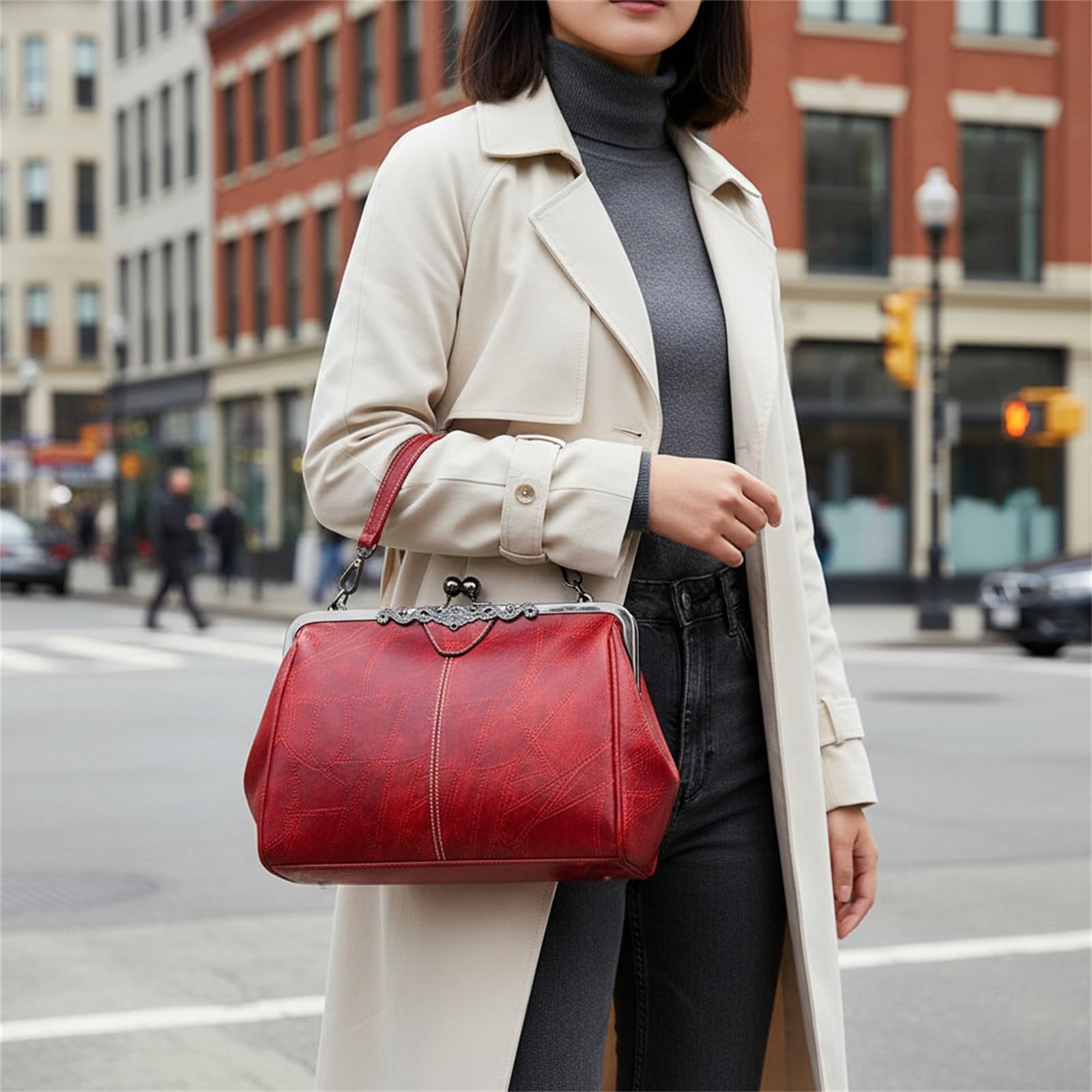 Borsa A Mano da Donna Tracolla alla Moda in Stile retrò-Nero