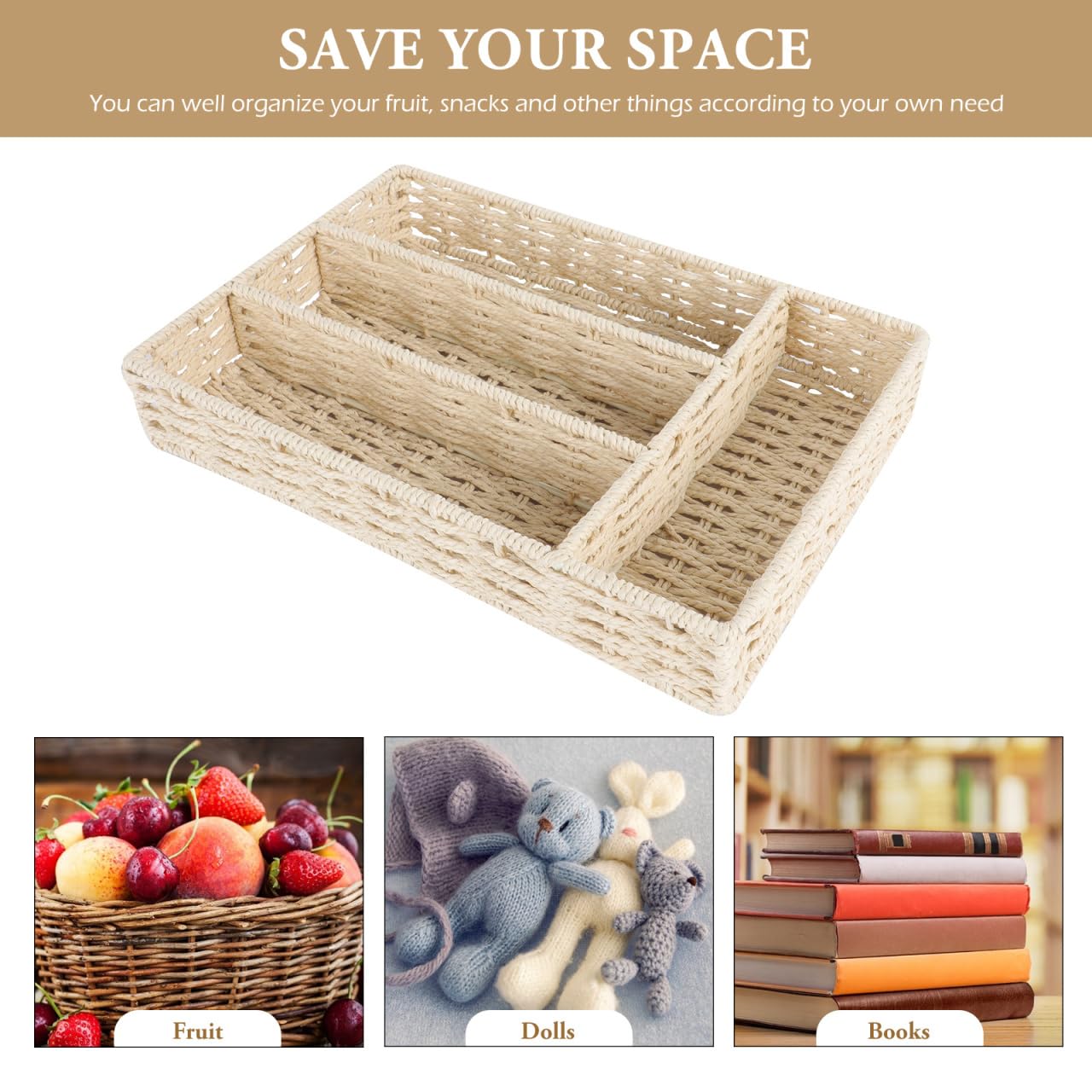 Angoily Organizzatore per cassetti con divisori in Rattan per Posate e Utensili da Cucina in Vimini Naturale