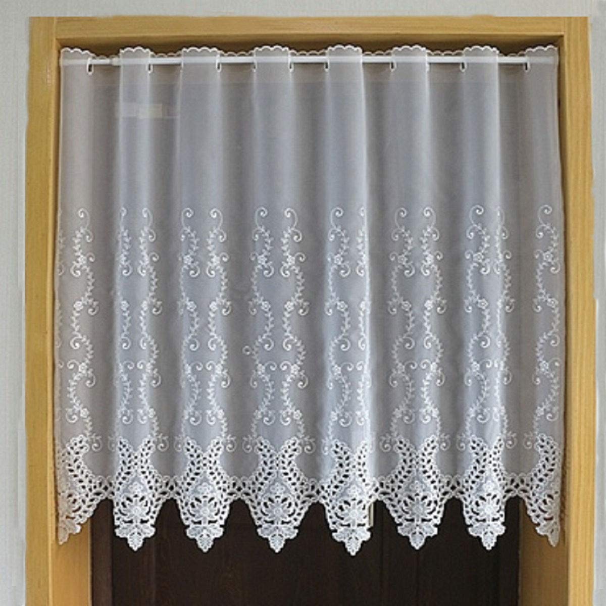 HeichkelL Voile Scheibengardine Transparent Kurzstore Stickereienkante Küche Gardine Bistrogardine Weiß HxB 120x150cm