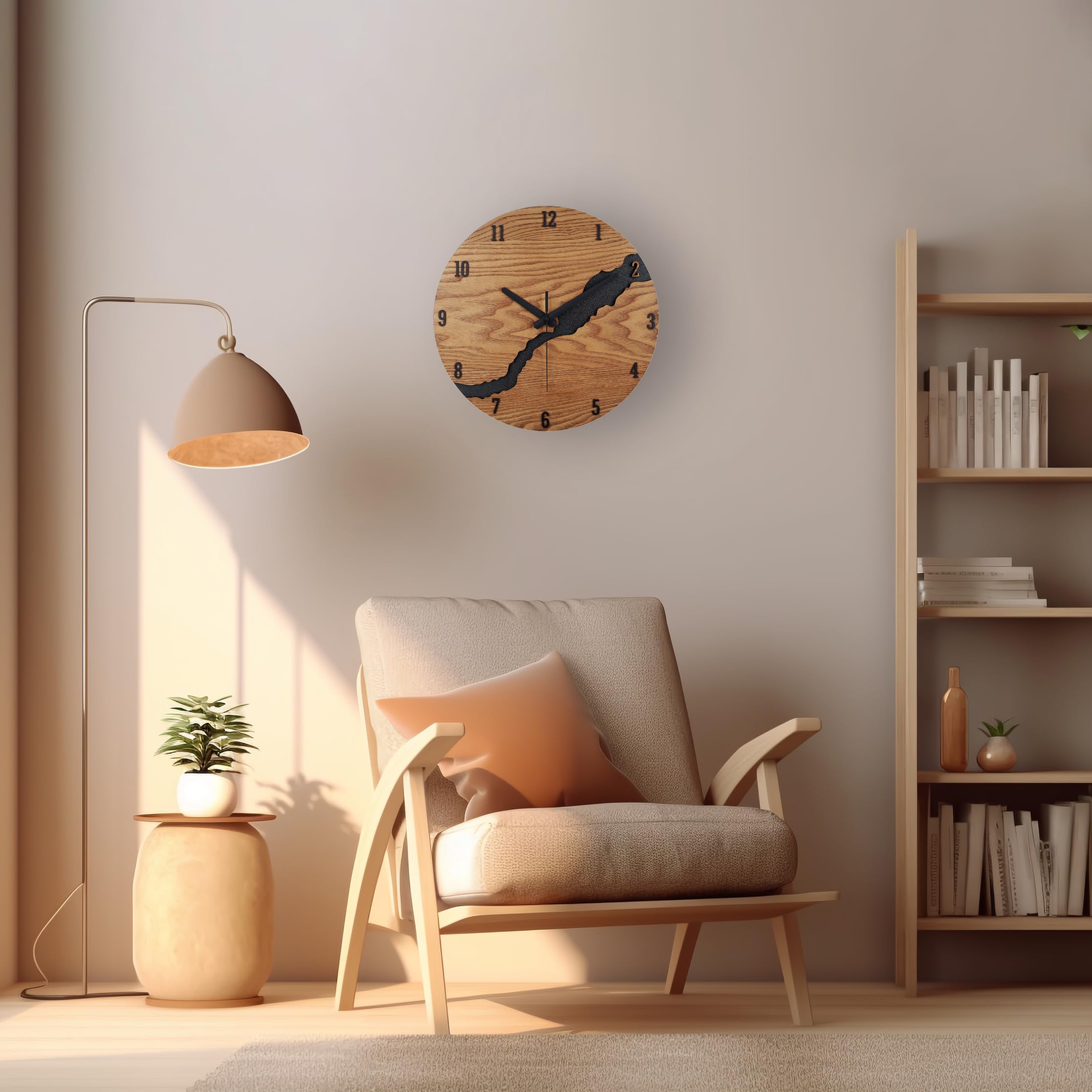 Beflourish Orologio da parete Legno con nummeri moderno silenzioso per Soggiorno, Camera da Letto, Cucina (40cm)
