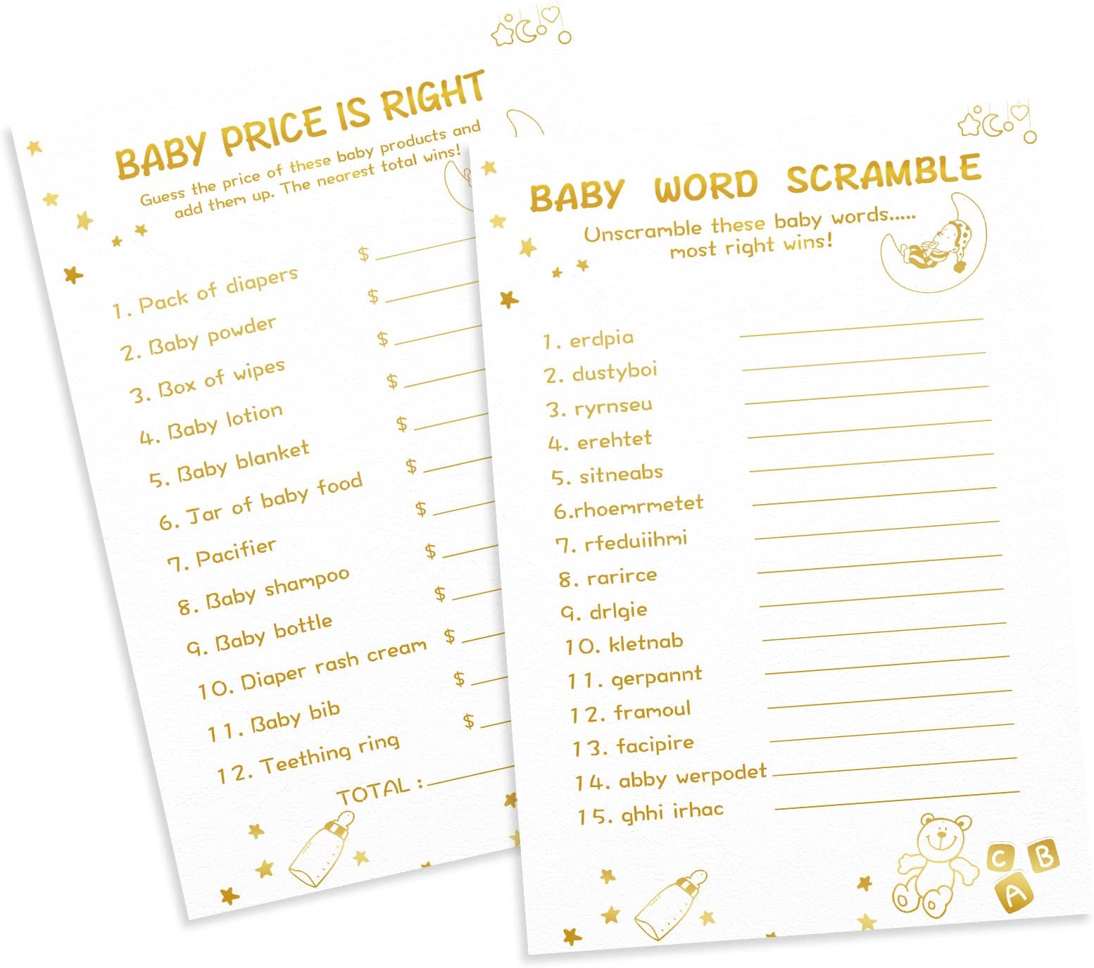 Baby Shower Games for Boy or Girl-2 Games(50 of Each),Double-Sided,Thick Cardboard,with Answer Keys