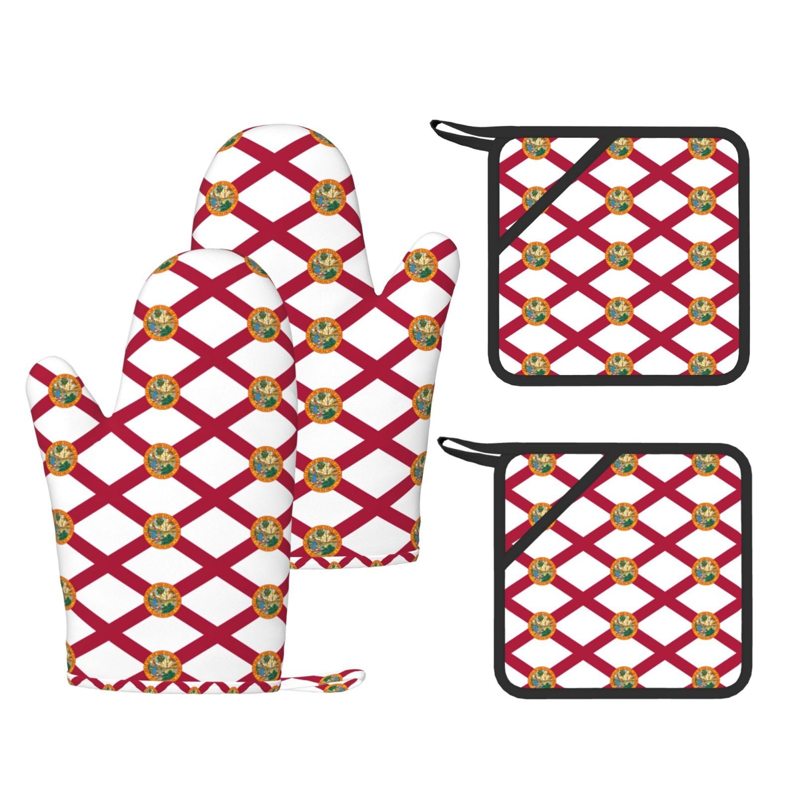 Flag of Florida Printed Kitchen Oven Gloves and Potholder 4 Pcs, Non-Slip Heat Resistant Mitts for Baking Chef