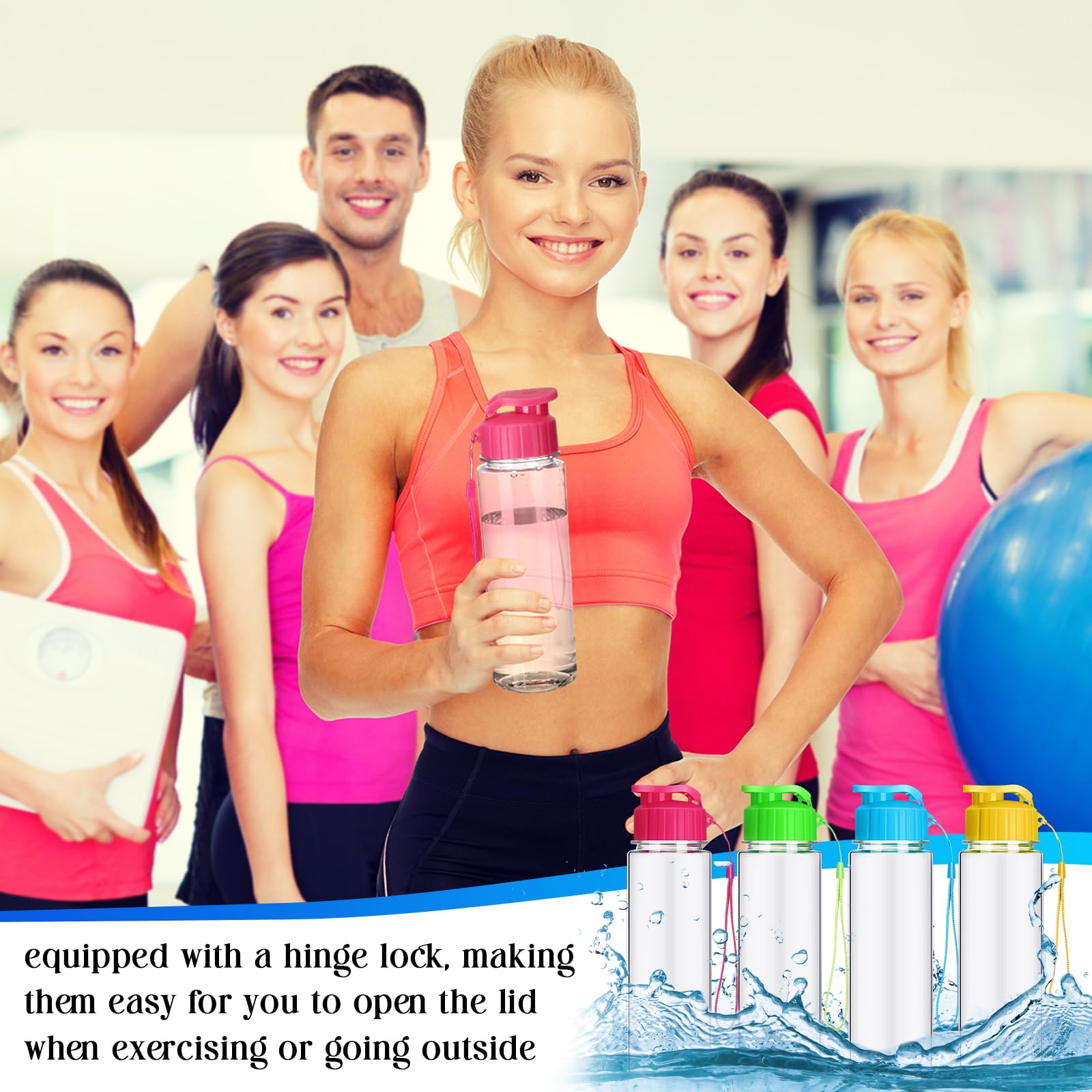 Mifoci 20 botellas de agua de plástico a granel para gimnasio, deportes, adultos y niños, reutilizables, grandes, a prueba de fugas, para fiestas, al aire libre, escuela, aula (colorido, 17 onzas)