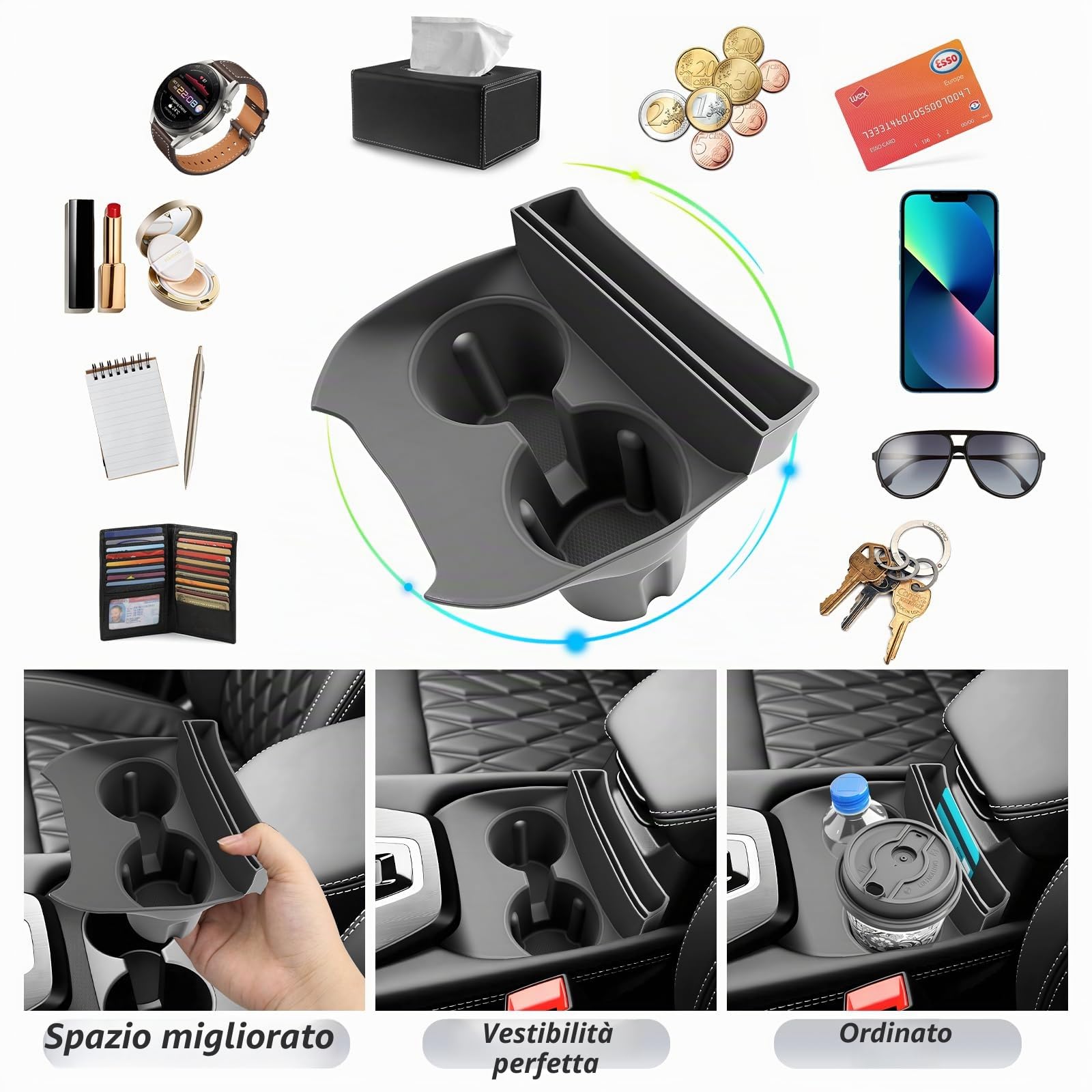 SKTU Portabevande per console centrale, compatibile con Nissan Qashqai J12 e-Power/Mild Hybrid 2021-2024 2025, supporto per tazza per Qashqai 2025 Accessories (TPE)