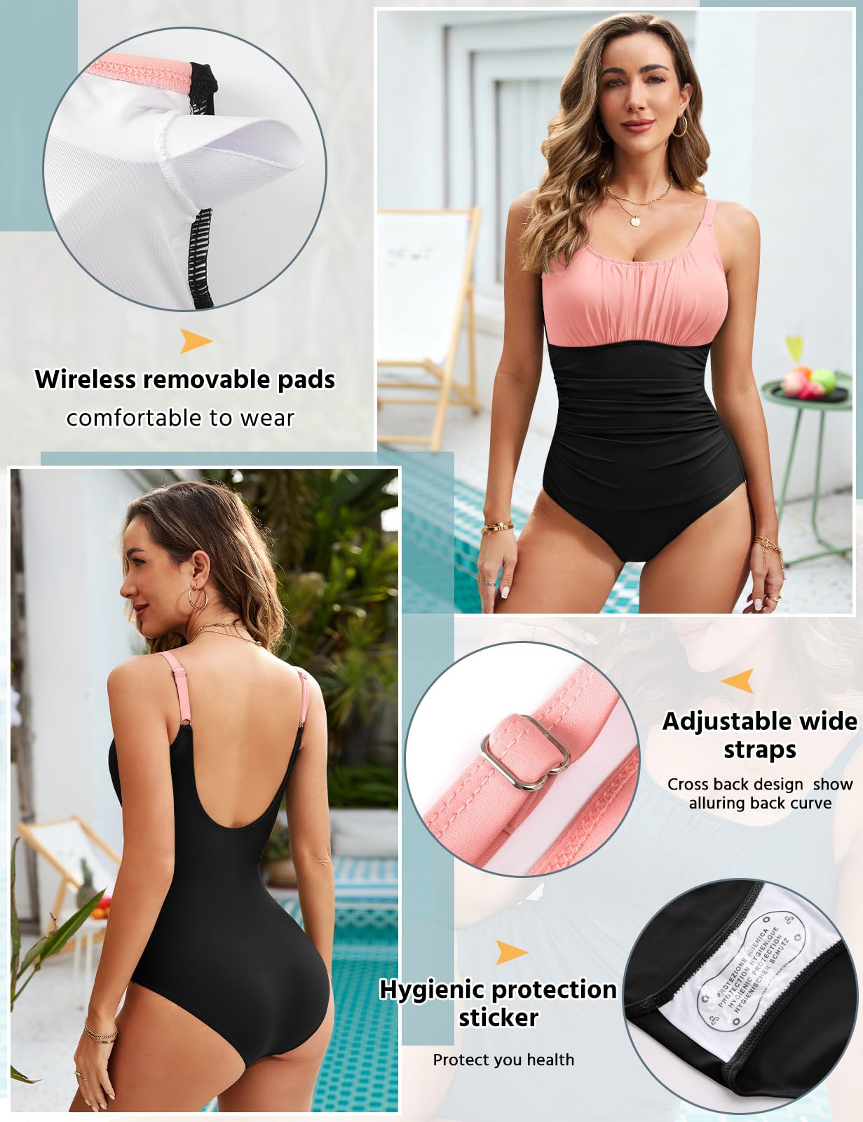 Bañadores Mujer Reductores Tallas Grandes Control de Barriga Traje de Baño Una Pieza Push Up Vientre Plano Monokinis Natación