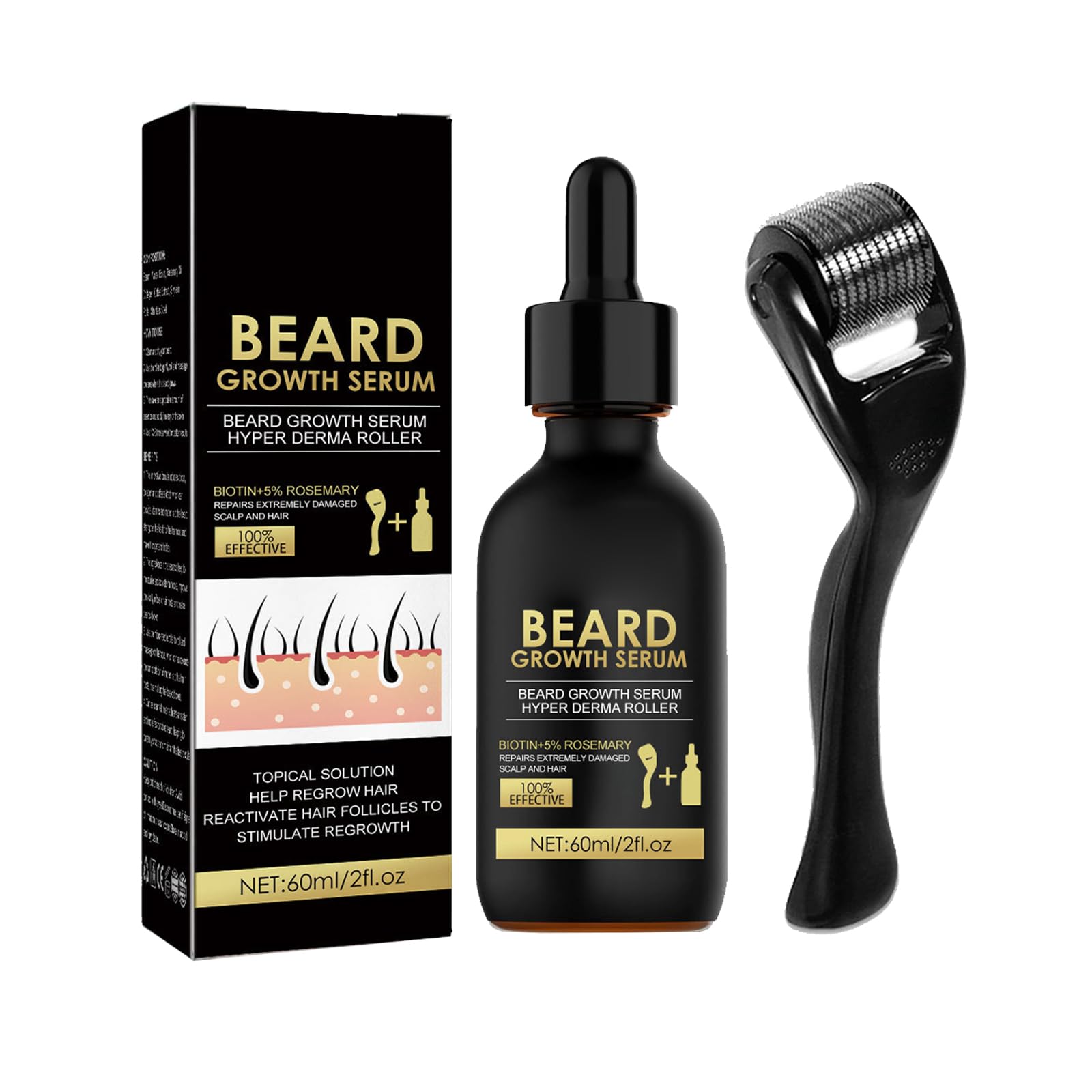 Grow Barbe Set,Huile de Soin Pour Barbe Homme Avec 1 Flacon de 60 ML