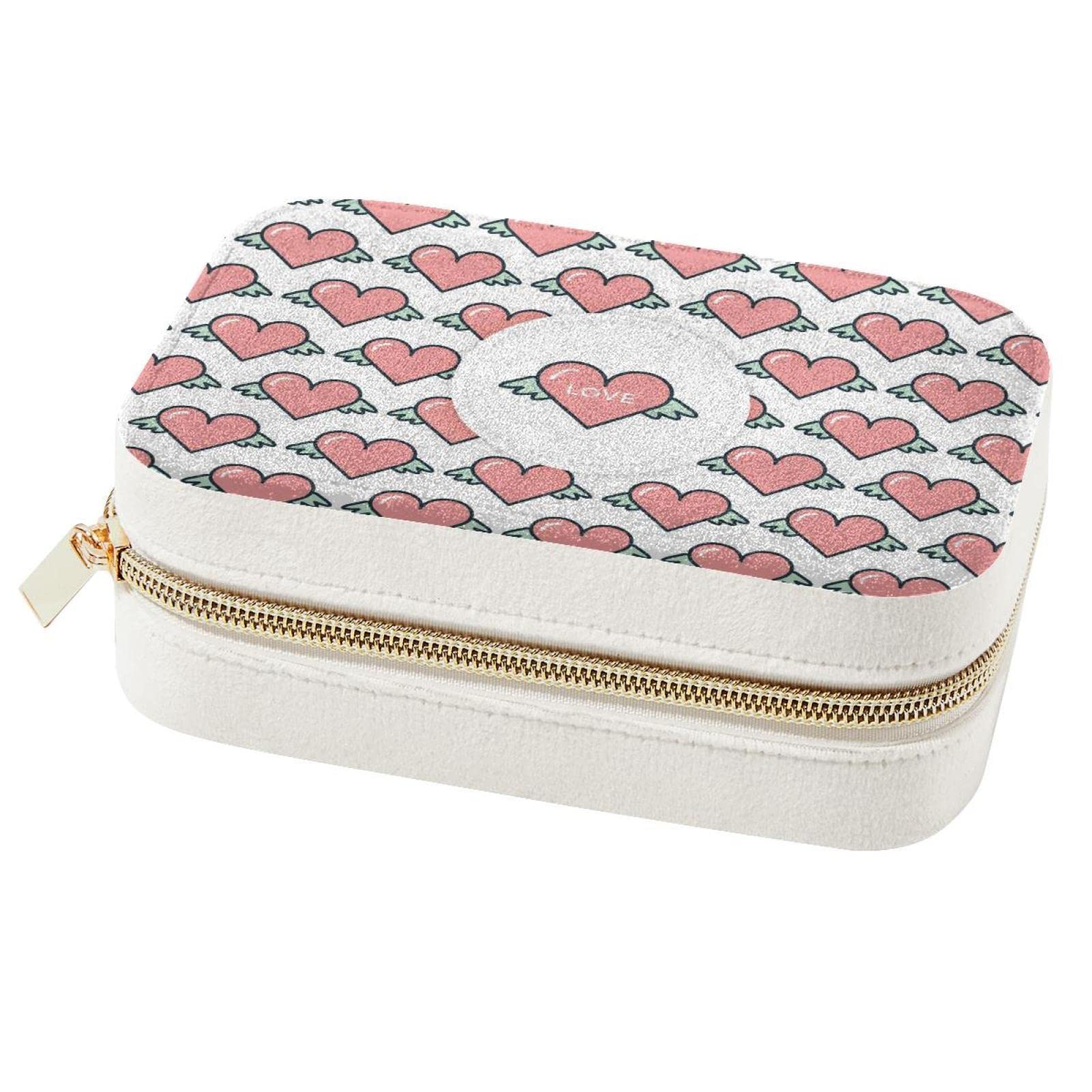 Boîte à bijoux portable cœurs volants roses pour femme voyage