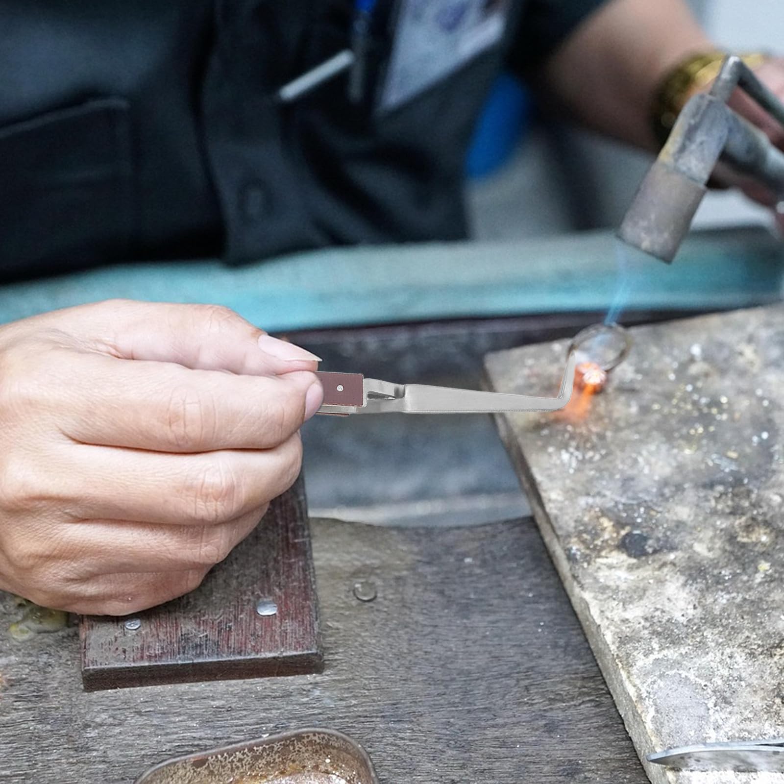 Angoily Schmucklötset für Schmuckherstellung und Reparatur, 1 Satz | 2 Wabenblöcke, 1 Kupferzange, 3 Pinzetten, Quarz Edelstahl Kupfer, zum Schmelzen und Gießen