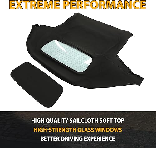 Miniatura 5 de KUAFU Parte superior suave convertible compatible con Mazda Miata 1990-2005 - Parte superior de vinilo con ventana de vidrio calentada, color negro