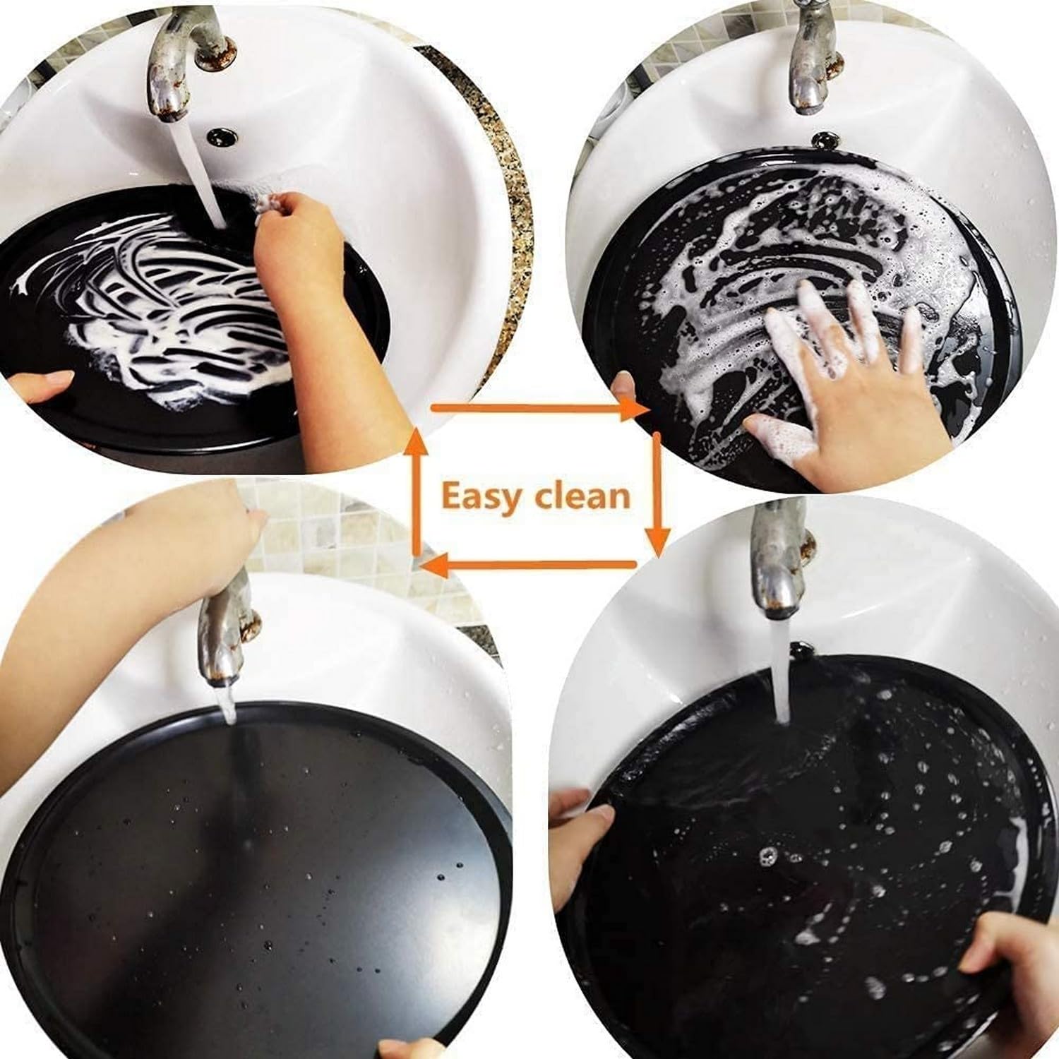 RENARSH 3Pcs Pizza Pans Set Bakeware Set Carbon Steel Nonstick Kitchenware Baking Pan Round Pizza Pan Pizza Tray - Black 2