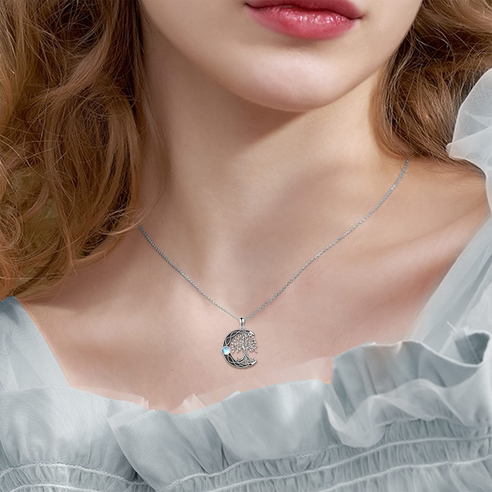 YAFEINI Albero della Vita Collana 925 Argento Sterling Pietra di Luna Celtica Nodo Collana Pendente per Le Donne Gioielli