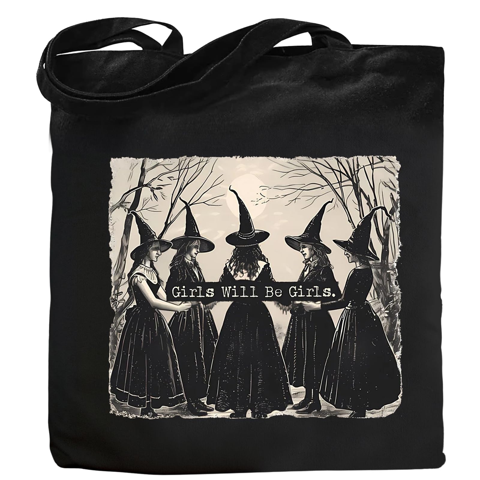 Kimoli Aesthetic Witchy Canvas Tote Bag for Women Funny Witchy Gifts for Women Cute Girls Will Be Girls Canvas Bag Spooky Reusable Beach Shoulder Grocery Casual Bag for Work Travel