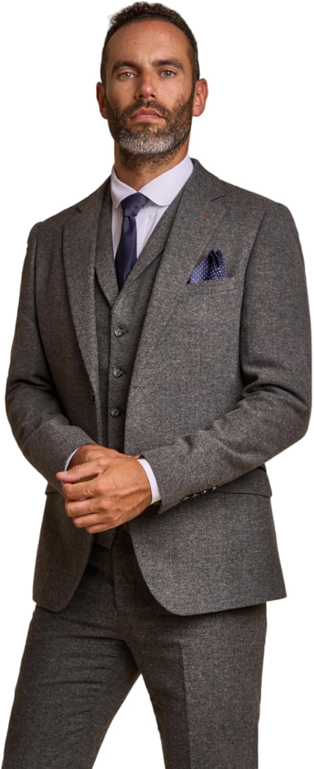 SIRRI Men's Herringbone Tweed Slim Fit 3 Piece Gray Suit Sold Separately