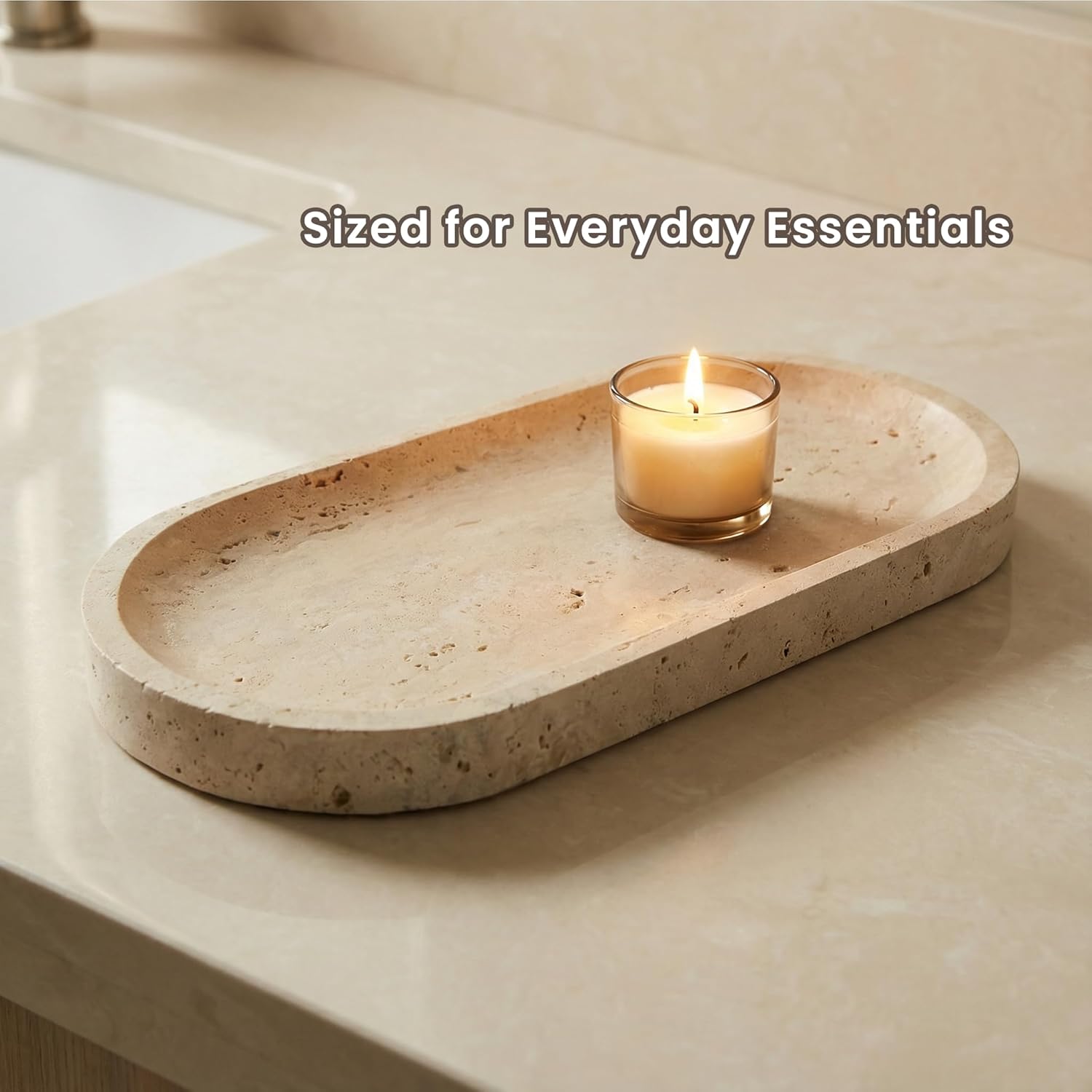 10 x 5 Inch Beige Natural Travertine Tray a Decorative and Catchall Organizer for Marble Vanity and Bathroom Countertop for Jewelry Perfume and Candles