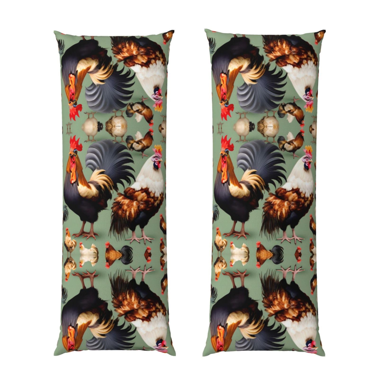 Rooster and Chicken Body Pillowcase 20x60-Ultra Soft Plush Long Pillow Cover with Hidden Zip for Sleeping