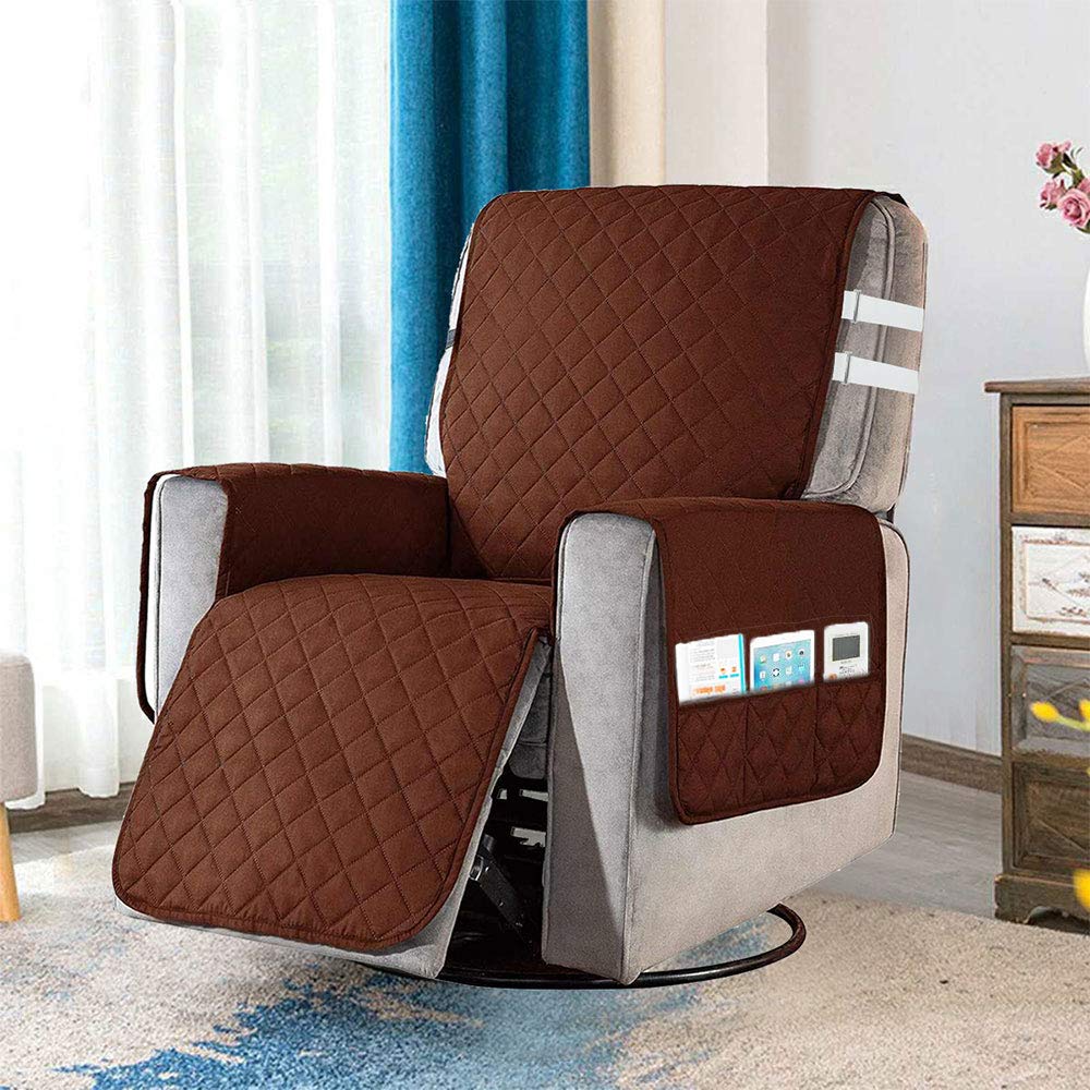 Your's Bath Recliner Chair Cover Mat for Armchair Reclining Chair Cover with 2 Adjustable Elastic Strap & 6 Pockets