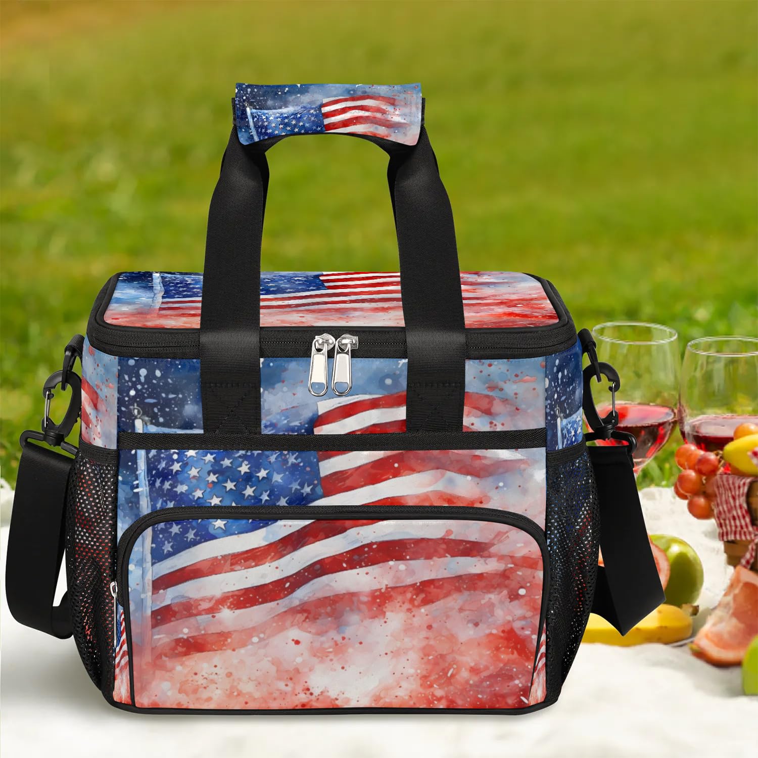 Grand sac à déjeuner isotherme avec drapeau du jour de l'indépendance américaine pour adultes, hommes, femmes, enfants, filles, garçons, sac isotherme pour le travail, le pique-nique, le barbecue