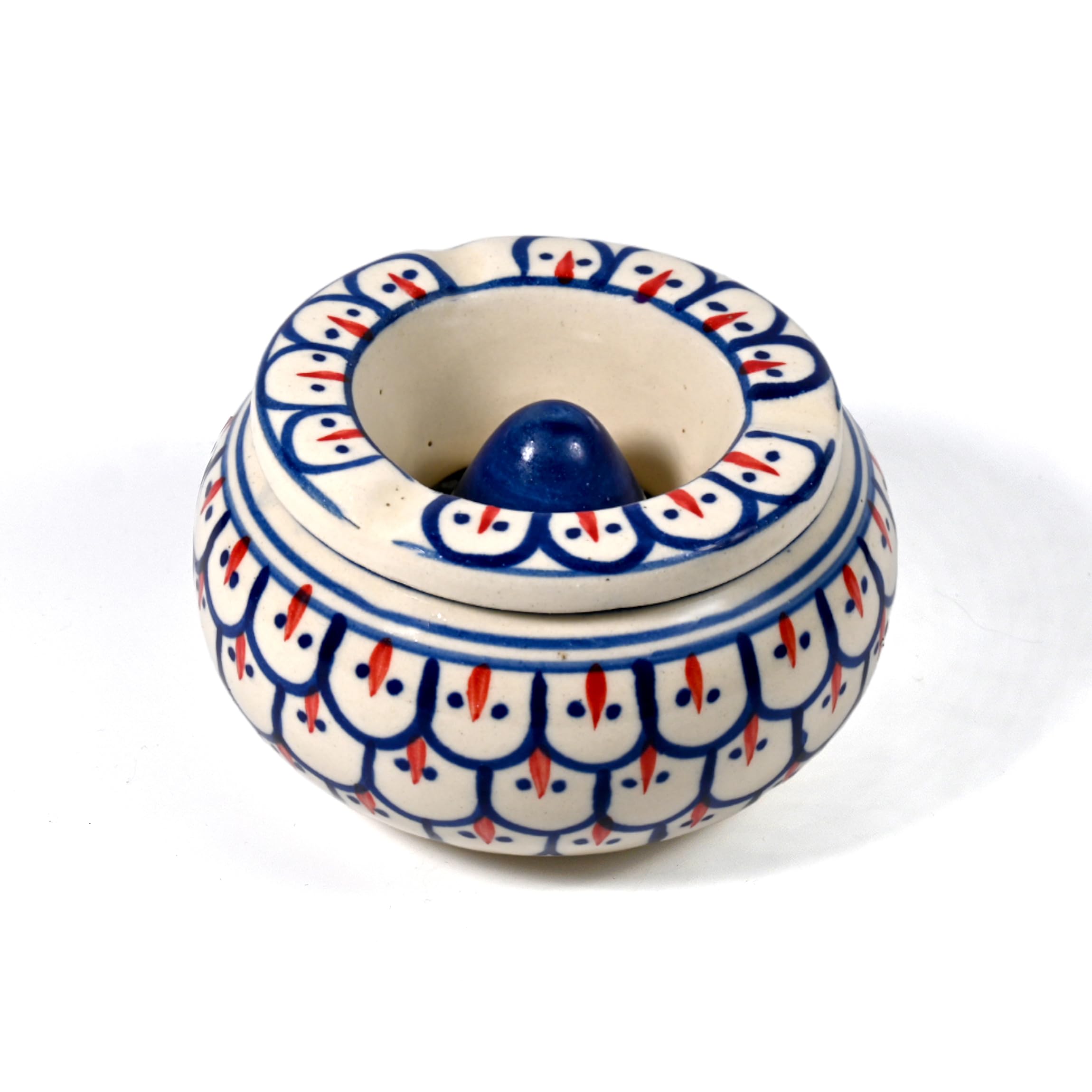 Ceramic Ashtray Set For Smoking, Ash Tray For Cigarettes, Ideal For Home, Car, E-cigarettes, Vape - Smoking Accessories, Cigarette Holder, Blue Multicolour Hand Painted - 13cm diameter-picture-26