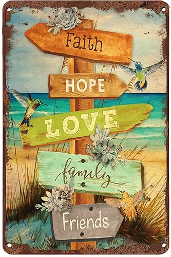 Cartel creativo de metal con texto en inglés Faith Hope Love to Choice, divertido letrero de hojalata para decoración de pared de verano, decoración
