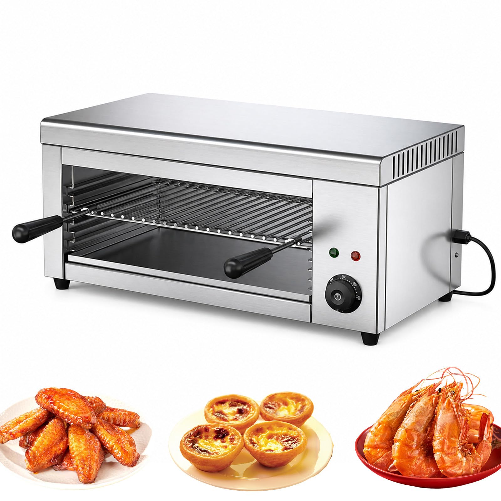 Horno de salamandra eléctrico Comercial con Control termostático, Potencia de 2000 W, Rejilla Ajustable para cocinar Perfectamente, para Pizza, Pollo asado y Carne en cocinas Profesionales