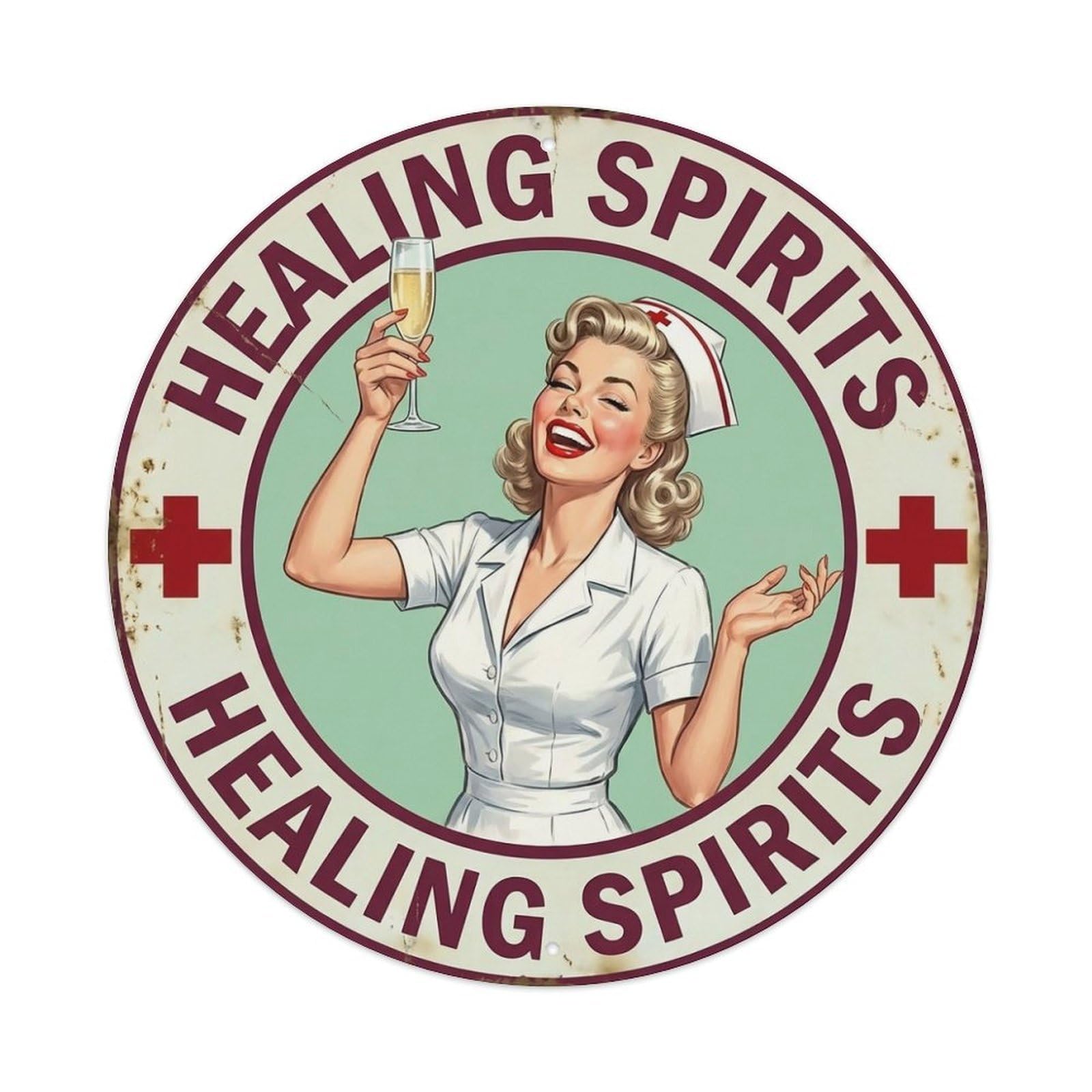 Healing Spirits Nurse Cocktail Quote Flute Glass Metal Tin Sign