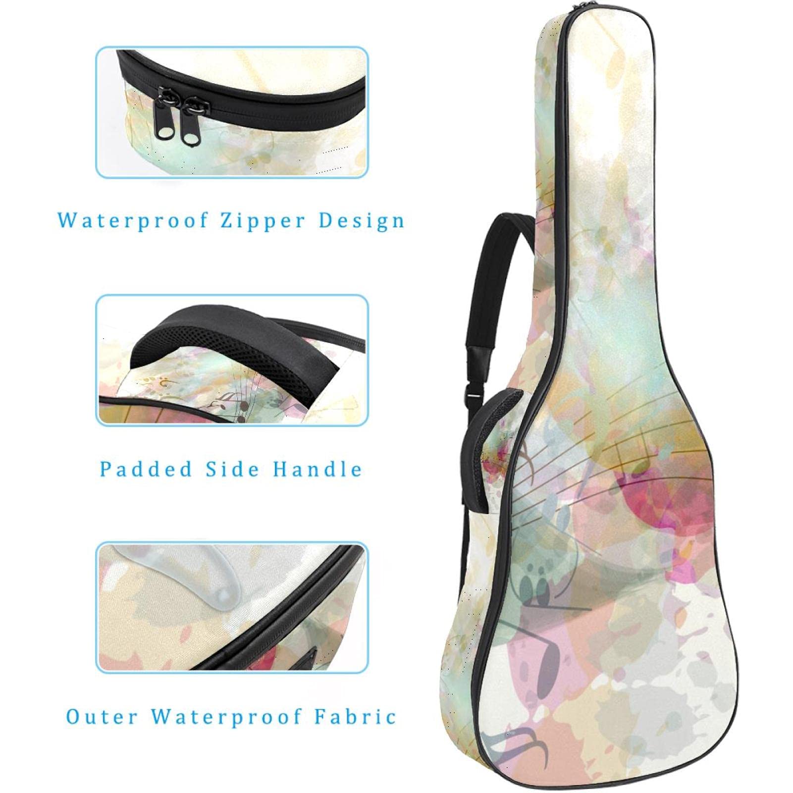 42 Pollice Chitarra Acustica Borsa con Antiurto Spessa Imbottito Zaino per Chitarra Basso Folk Classica Musica Note Staff