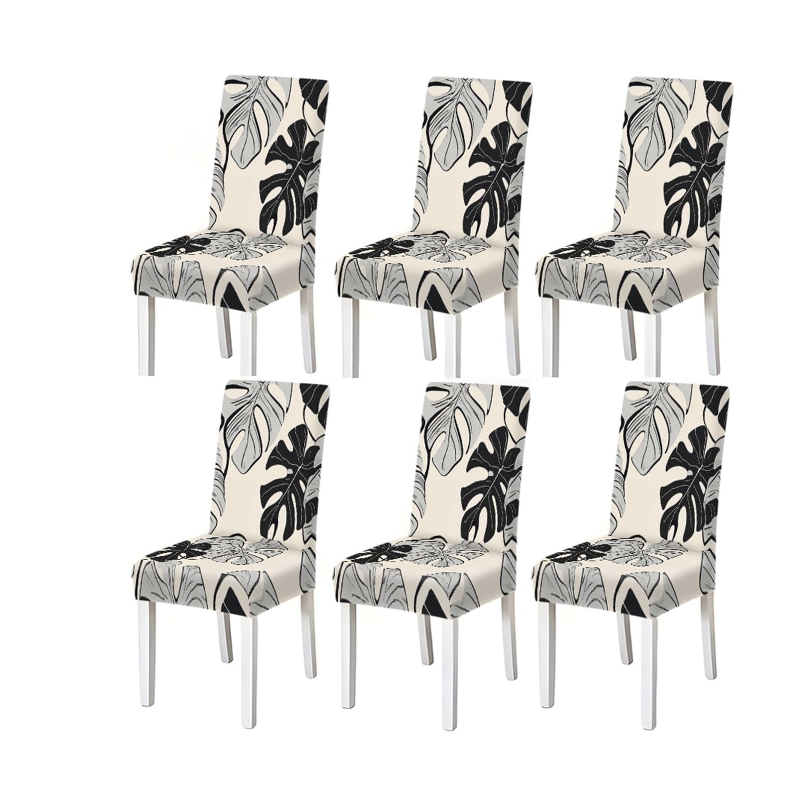 BOSUYBN Monstera Leaf Pattern Print Dining Chair Covers Set Of 2/4/6, Stretch Slipcovers For Kitchen Dining Room Furniture Protectors for Home Dining Room(6PCSChair cover)
