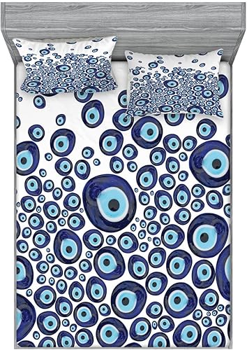 Miniatura 7 de Ambesonne Juego de sábanas bajeras y fundas de almohada de los años 90, patrón geométrico en estilo retro, formas redondas de triángulo de media