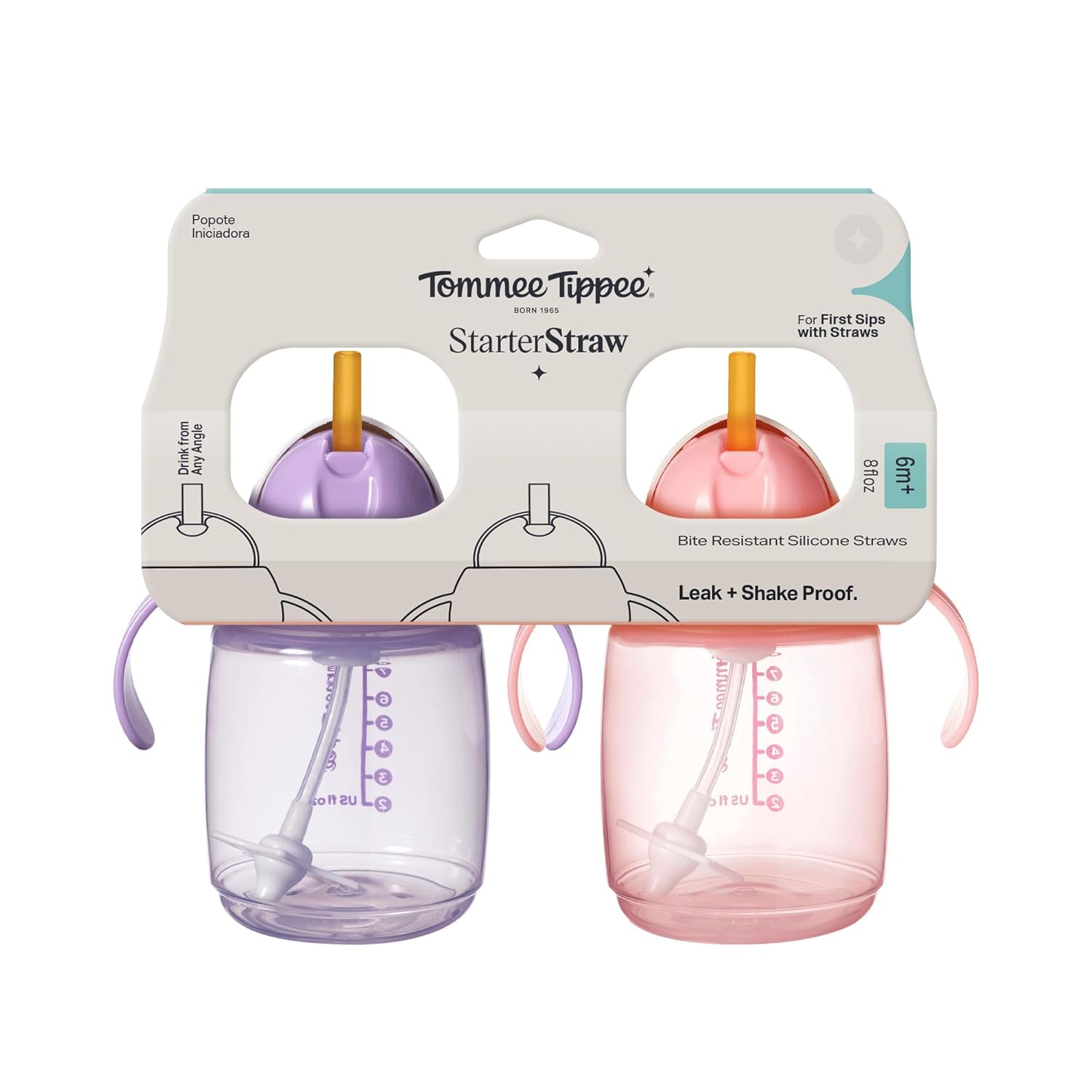 Tommee Tippee Starter Weighted Straw Baby & Toddler 10oz Sippy Cup for 6 Months+, with Silicone Weighted Straw and Easy-Hold Handles, BPA Free, Pink & Purple, Pack of 2 - Image 8
