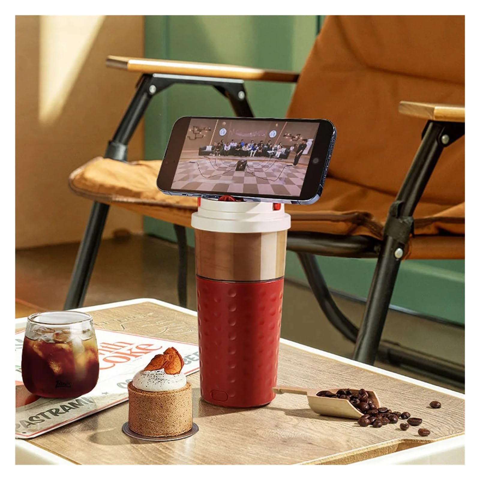 Kaffee-Mixbecher, Tragbare Elektrische Protein-Shaker-Flasche USB Wiederaufladbare Mischbecher For Fitness-Reisen,Selbstrührend(Blue)