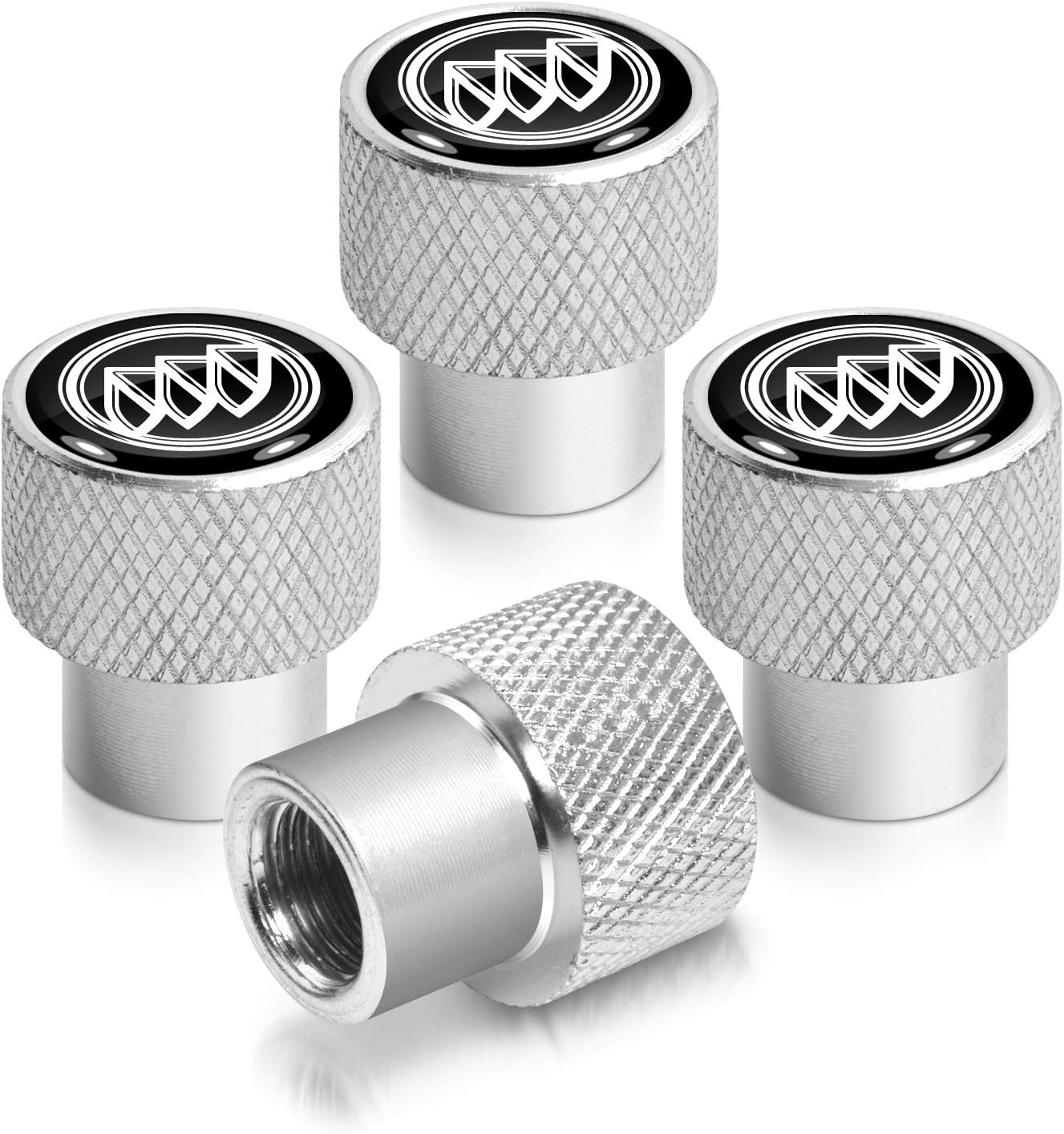iPick Image for Buick Logo in Black on Shining Silver Easy-Grip Aluminum Tire Valve Stem Caps - Official Licensed