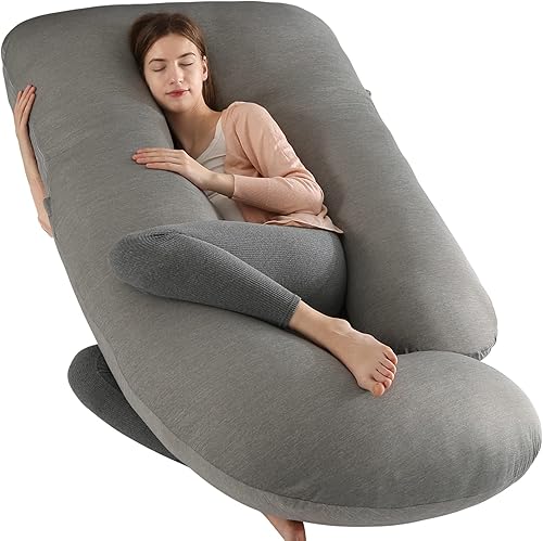 Almohadas de embarazo con funda de enfriamiento, almohada de maternidad de cuerpo completo en forma de U para personas que duermen de lado, soporte
