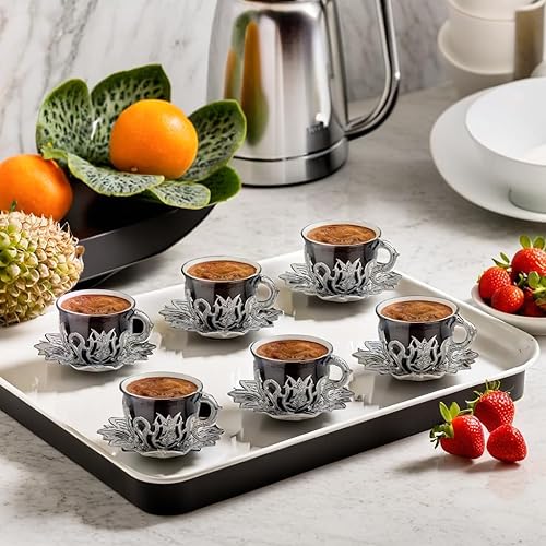 Miniatura 19 de LaModaHome Juego de 6 tazas de café expreso con platillos de porcelana, taza de café turca árabe griega y platillo, taza de café para mujeres