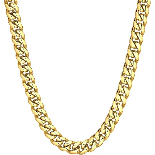 ChainsHouse Miami Cuban Link Chain Necklace for Men, Stainless Steel Curb Chain, 4.8/6/10/14mm Wide, 14-30 Inches, Stainless Steel/Black/14K Gold Plated Hip Hop Mens Jewelry, Come Gift Box