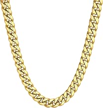 ChainsHouse Miami Cuban Link Chain Necklace for Men, Stainless Steel Curb Chain, 4.8/6/10/14mm Wide, 14-30 Inches, Stainless Steel/Black/14K Gold Plated Hip Hop Mens Jewelry, Come Gift Box