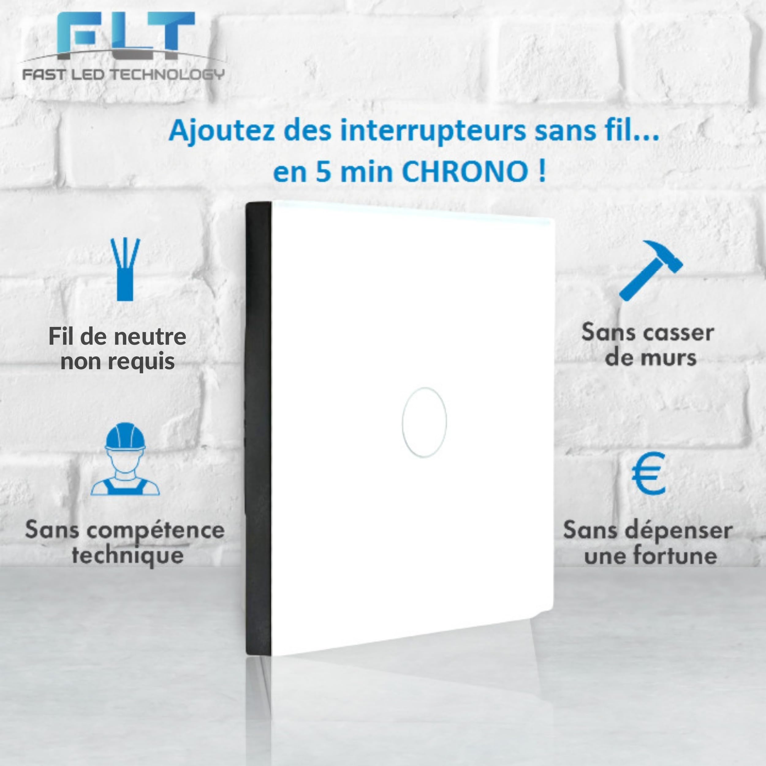 KIT Interrupteur sans fil - Bouton tactile va et vient prêt à poser – 2 Télécommande murale + 1 interrupteur relais récepteur radio encastrable sans neutre - Compatible Led