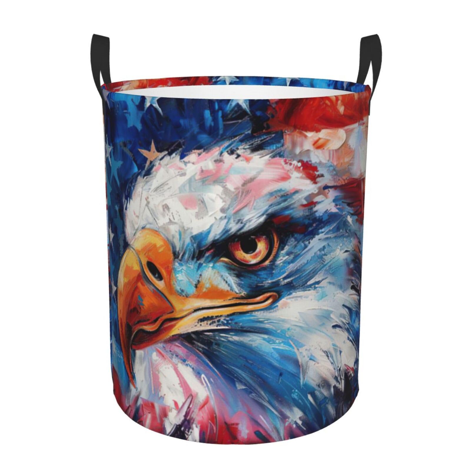 S Collapsible Laundry Hamper Round Patriotic Eagle Print Storage