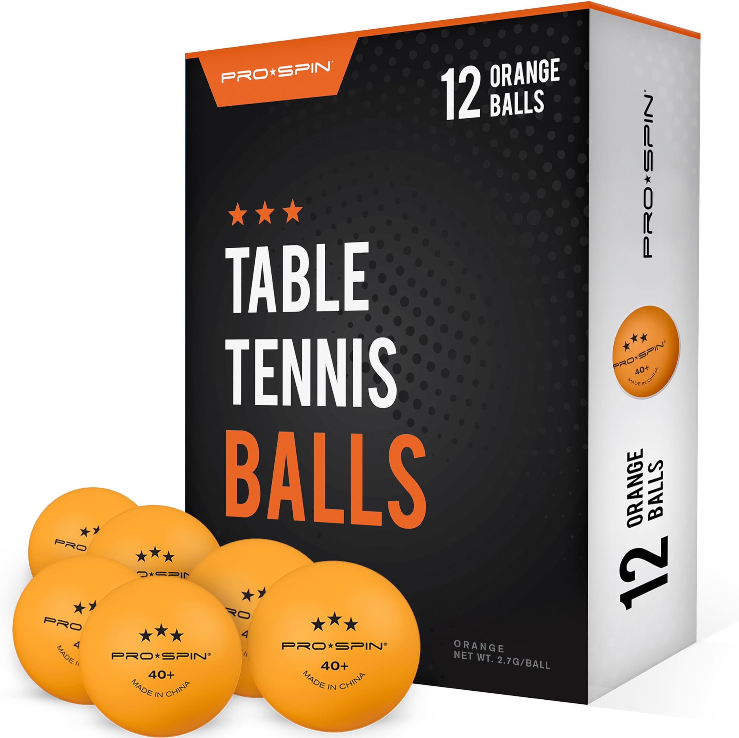 PRO-SPIN Ping Pong Balls - 3-Star Premium Orange Table Tennis Balls | High-Performance 40+ ABS Professional Quality | Ultimate Durability for Indoor & Outdoor Ping Pong Tables