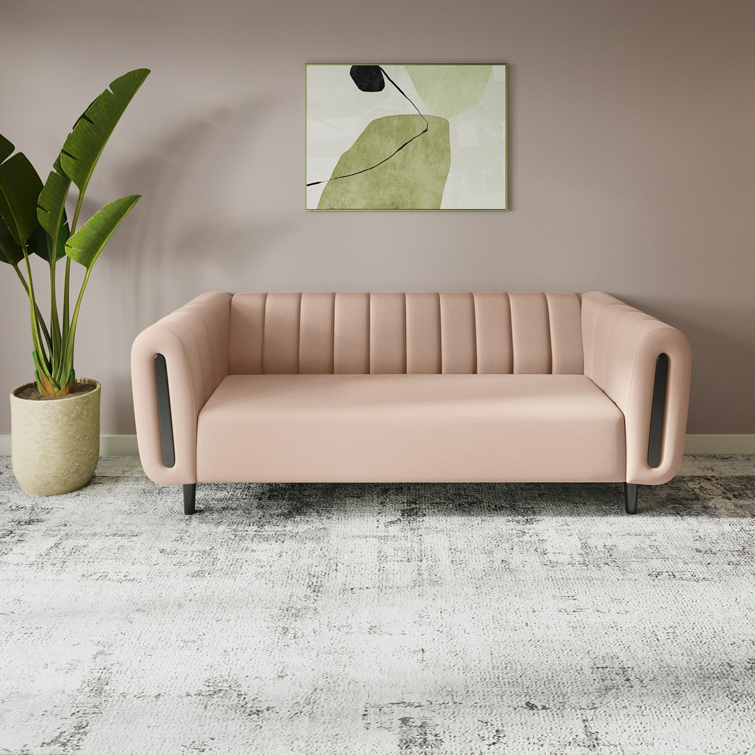 Interio by Godrej Paramount 3 Seater Fabric Sofa for Living Room | 1-Year Warranty, Solid Wood, Beige