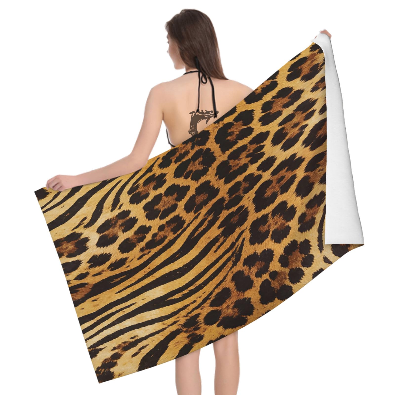 Leichong 3D Leopard Print Beach Towel Microfiber Soft Quick Dry for Adults, Trendy Bath Towel Lightweight Soft Absorbent for Travel Swimming Pool Sports, 75 x 150 cm
