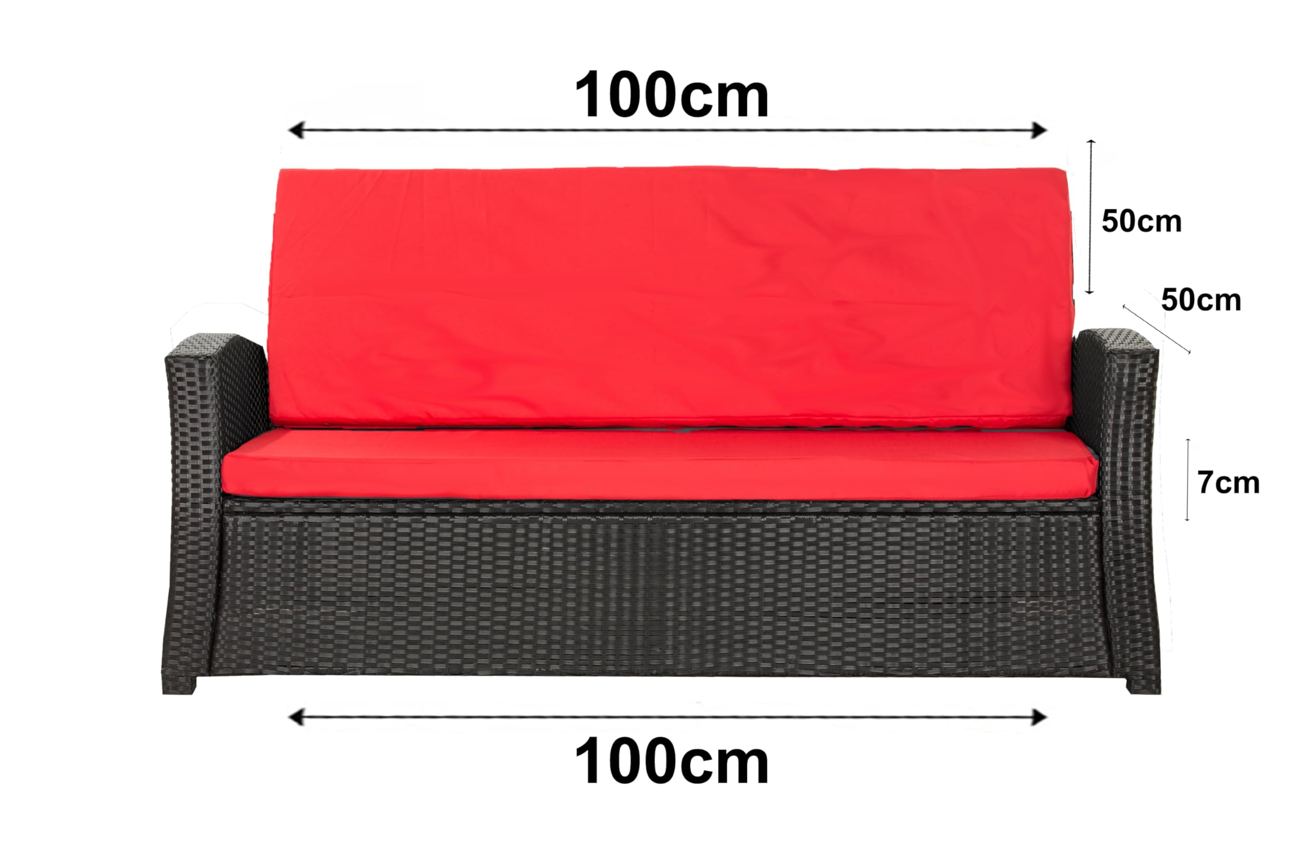 Cuscino per panca da giardino in polyrattan, comodo cuscino per panche da giardino, ideale per dondolo Hollywood (rosso, 100 x 50 x 50 cm)