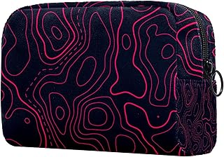 Bolsas de cosméticos para mujer con diseño de mapas topográficos grandes, color rojo, bolsa portátil, bolsa de viaje, maquillaje, neceser organizador con cremallera