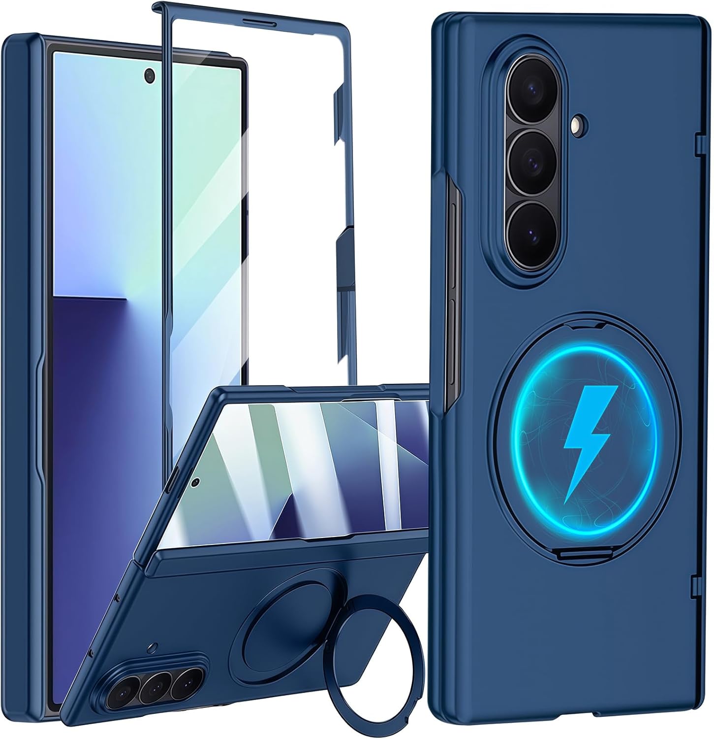 for Samsung Galaxy Z Fold 7 Case with Ring Stand, Z Fold 7 Magnetic Case Compatible Magsafe Accessories Screen Protector Hinge Cover Full-Body Slim Phone Case for Z Fold 7 Blue