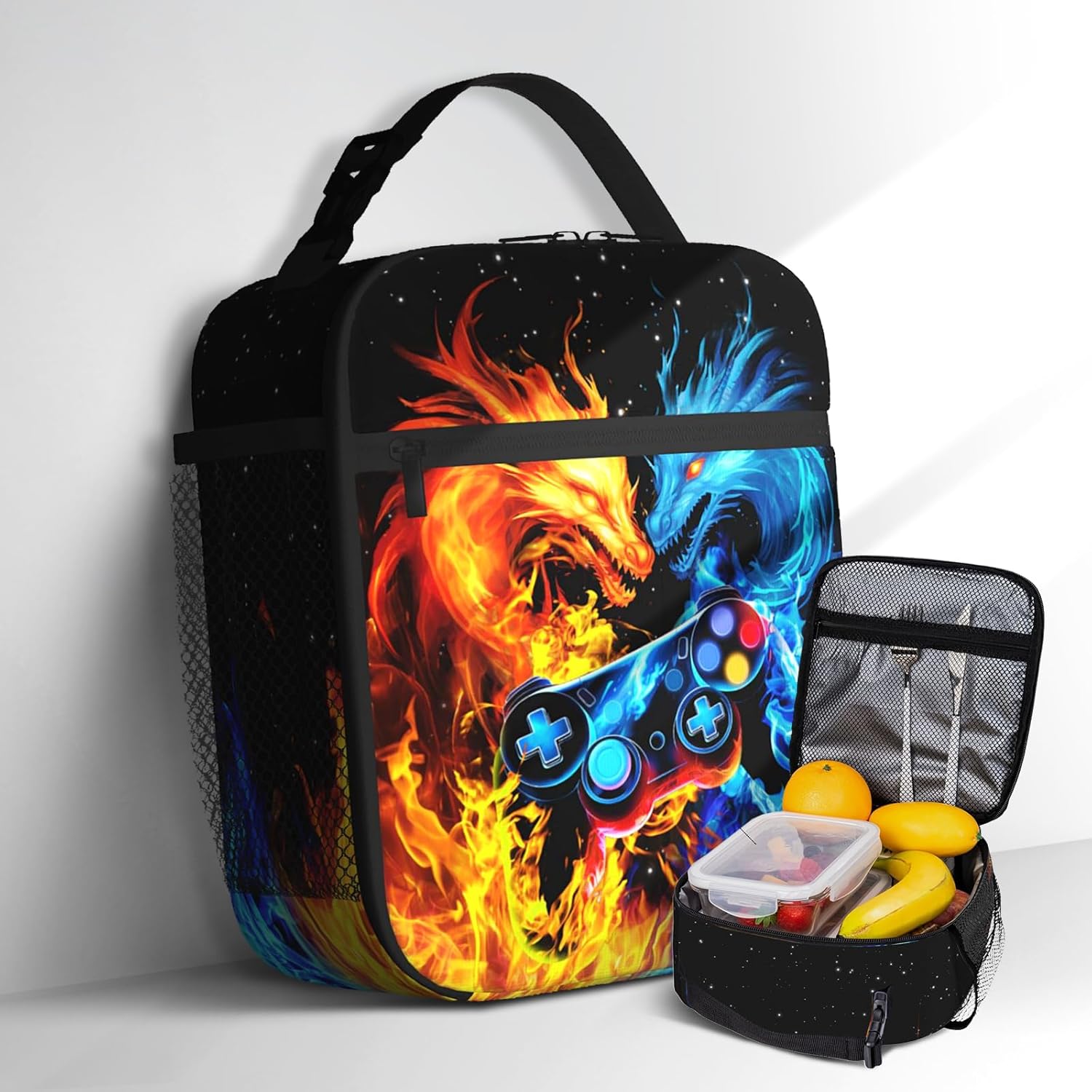 Video Game Lunch Box for Boys Gamepad Insulated Lunch Bag Waterproof Leakproof with Adjustable Shoulder Strap for Office Travel Picnic