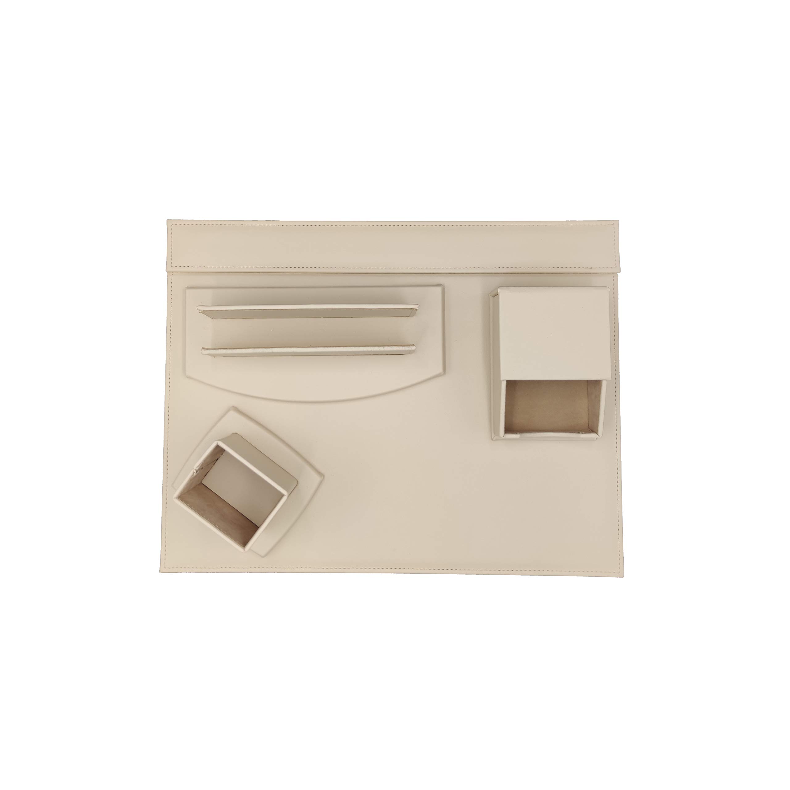 oggettando Set scrivania in Ecopelle con Accessori Composto da scrittoio apribile, portalettere, portapenne, portabigliettini (Beige)