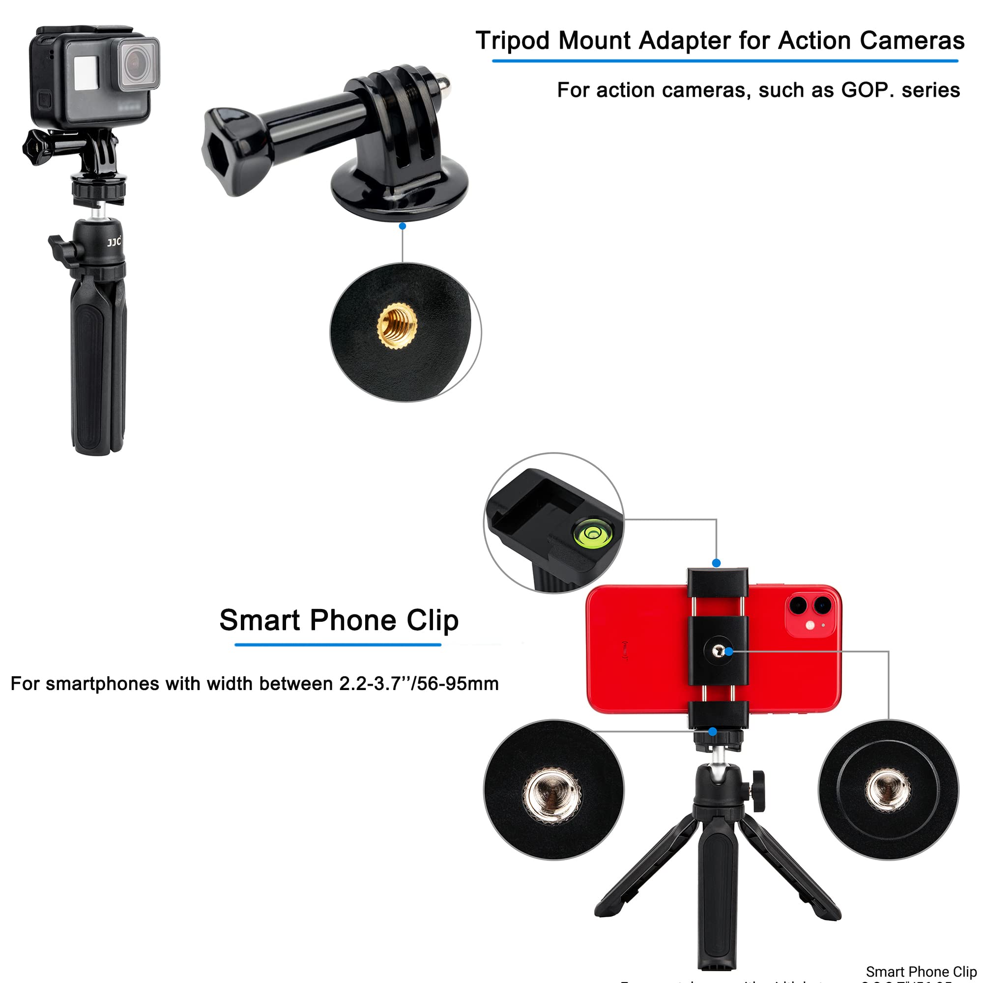Treppiede Lammcou Da Viaggio 23-45 Cm – Mini Asta Con Testa A Sfera 360° Per Action Cam, Reflex E Smartphone (adattatore GoPro Incluso)